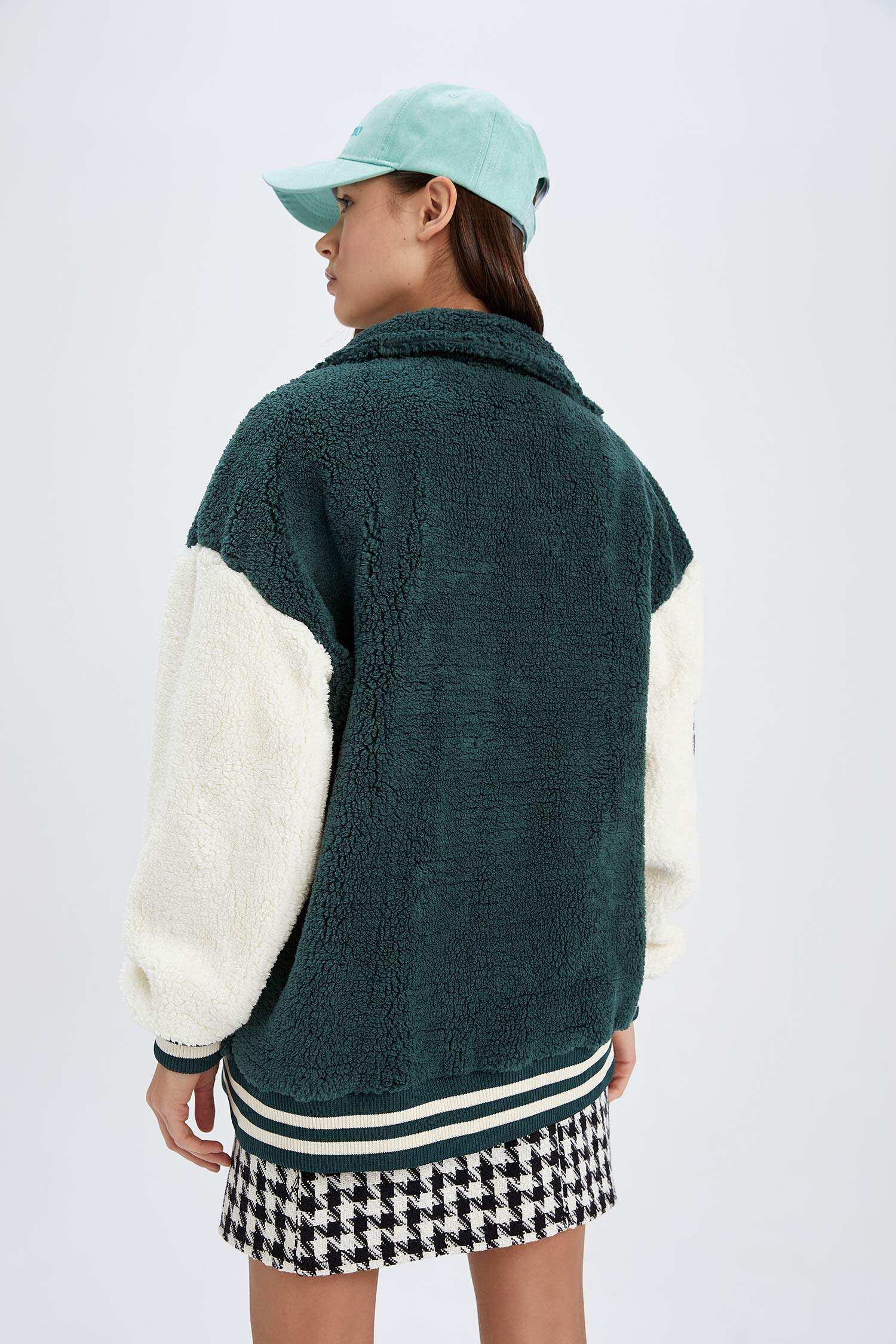 Bershka Varsity Oversized Bomber in Green