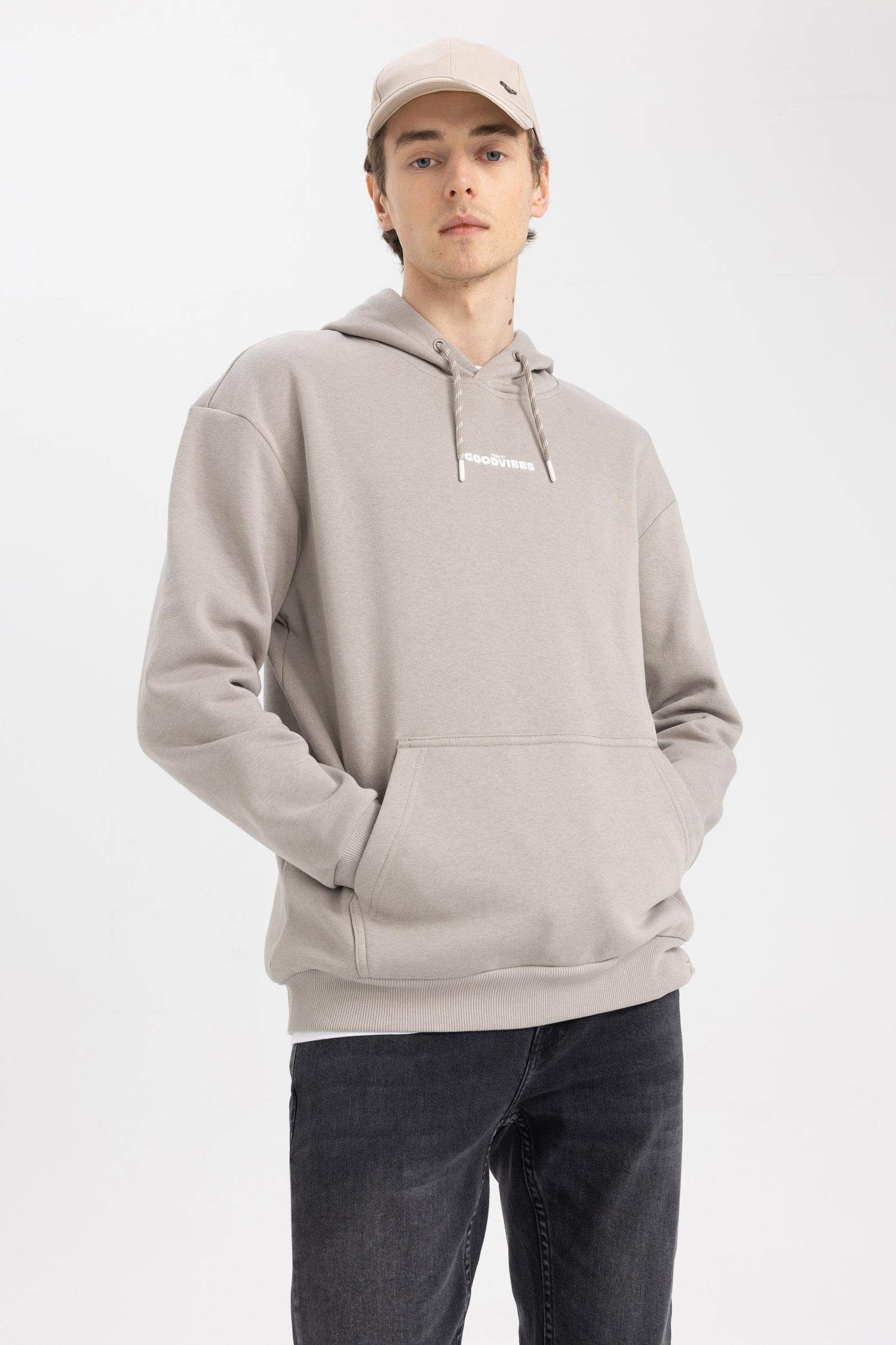 Beige Man Boxy Fit Hoodie Sweatshirt 2783255 | DeFacto