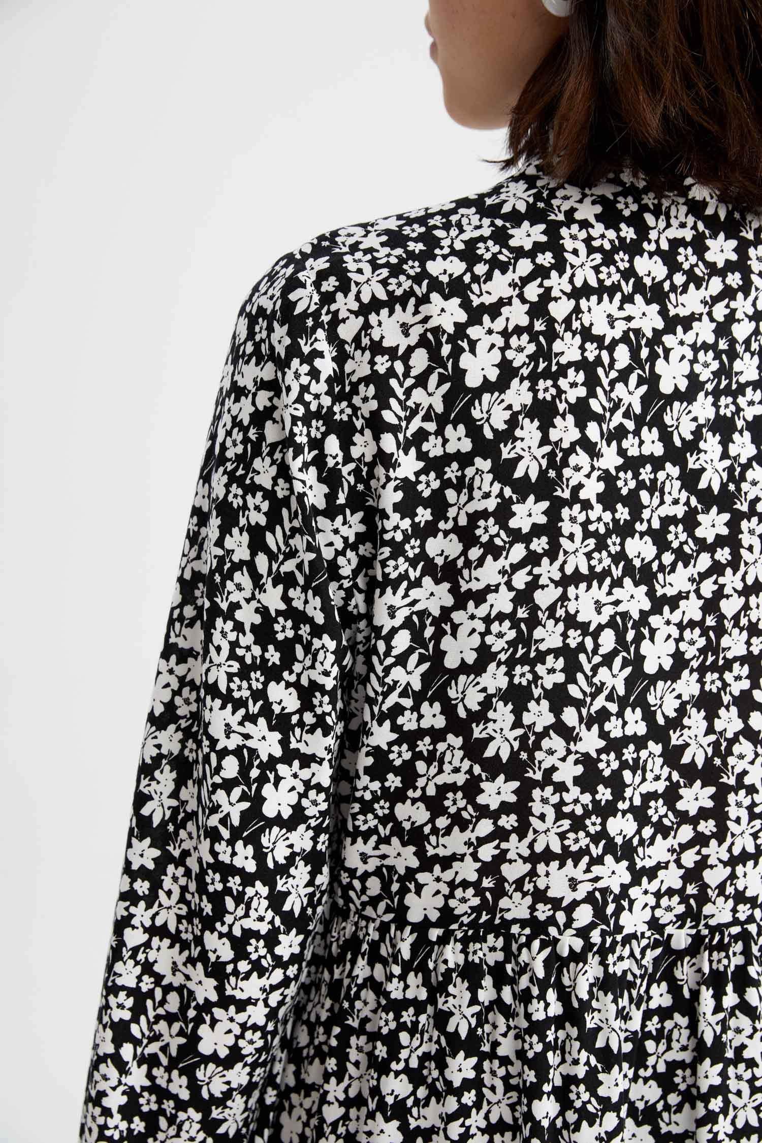 Shirt Collar Patterned Long Sleeve Mini Dress