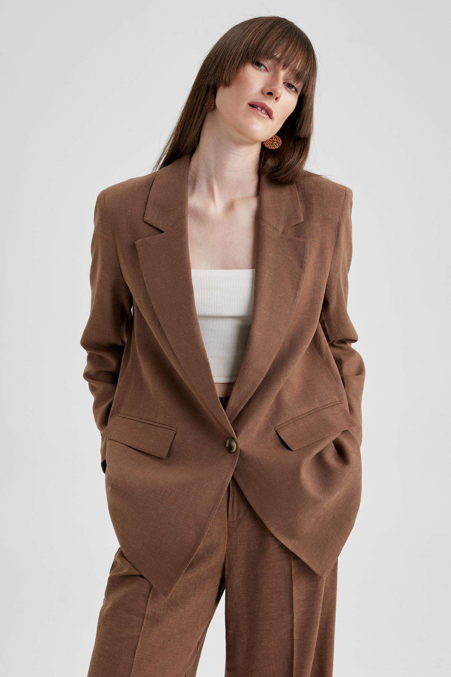 Oversize Fit Linen Blend Blazer