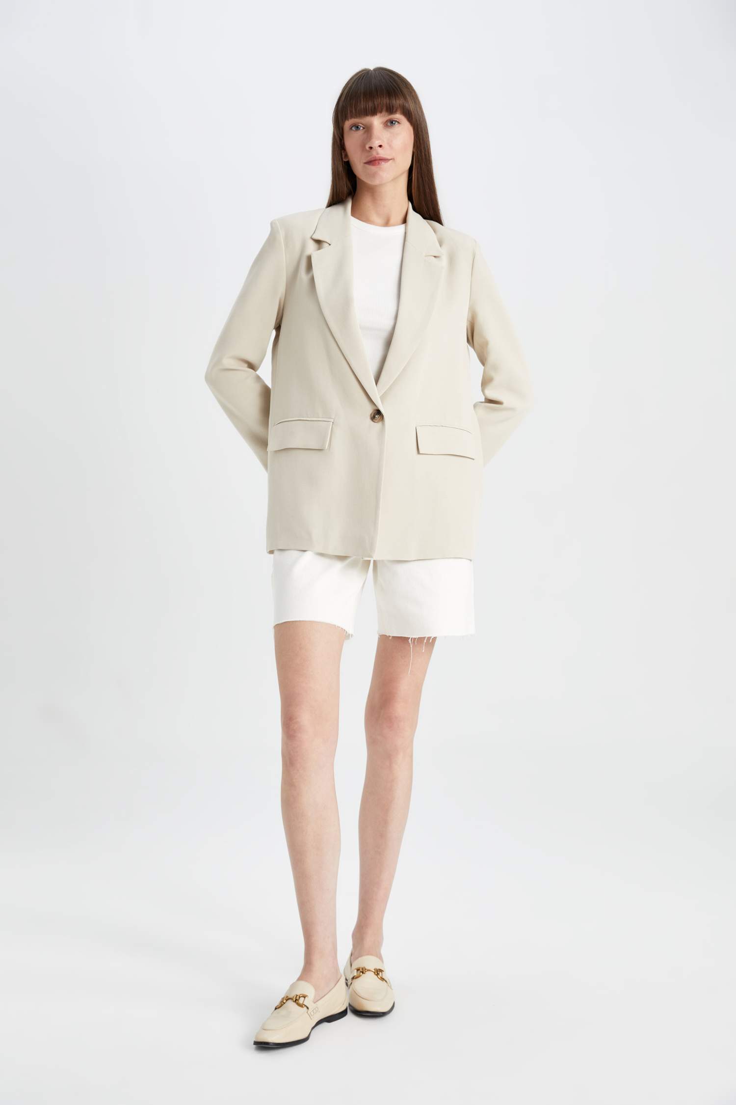 Oversize Fit Linen Blend Blazer Jacket
