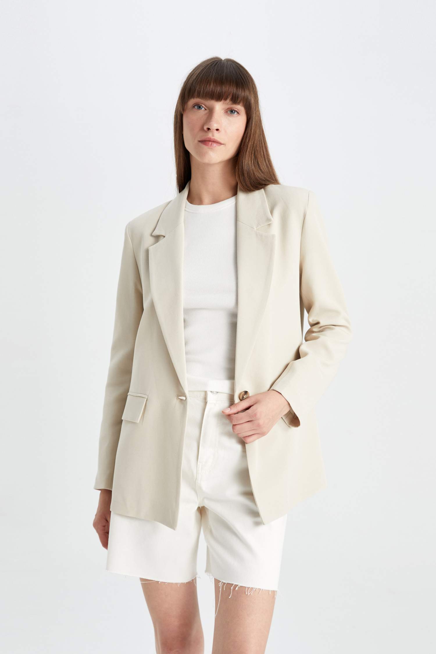 Oversize Fit Linen Blend Blazer Jacket