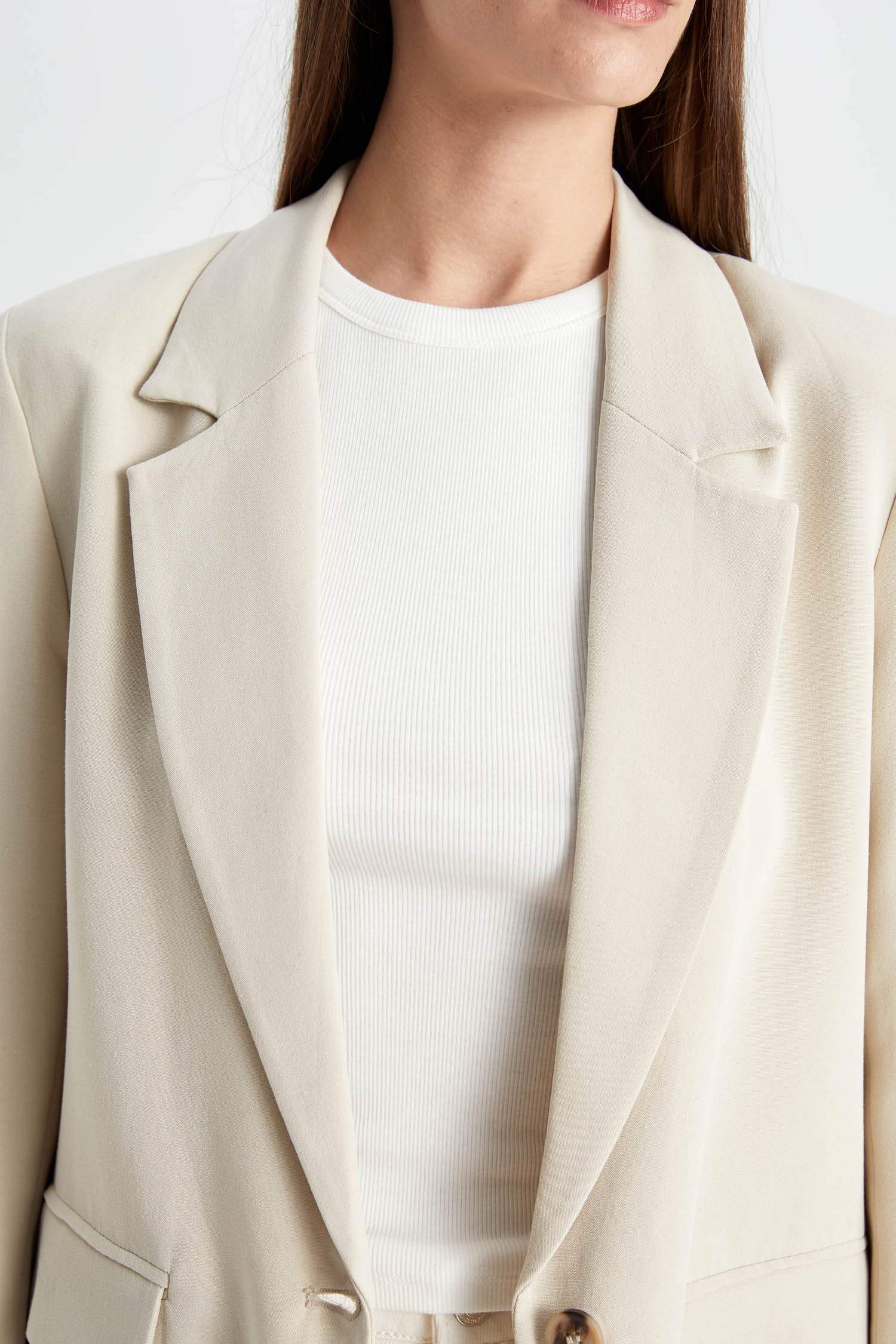 Oversize Fit Linen Blend Blazer Jacket