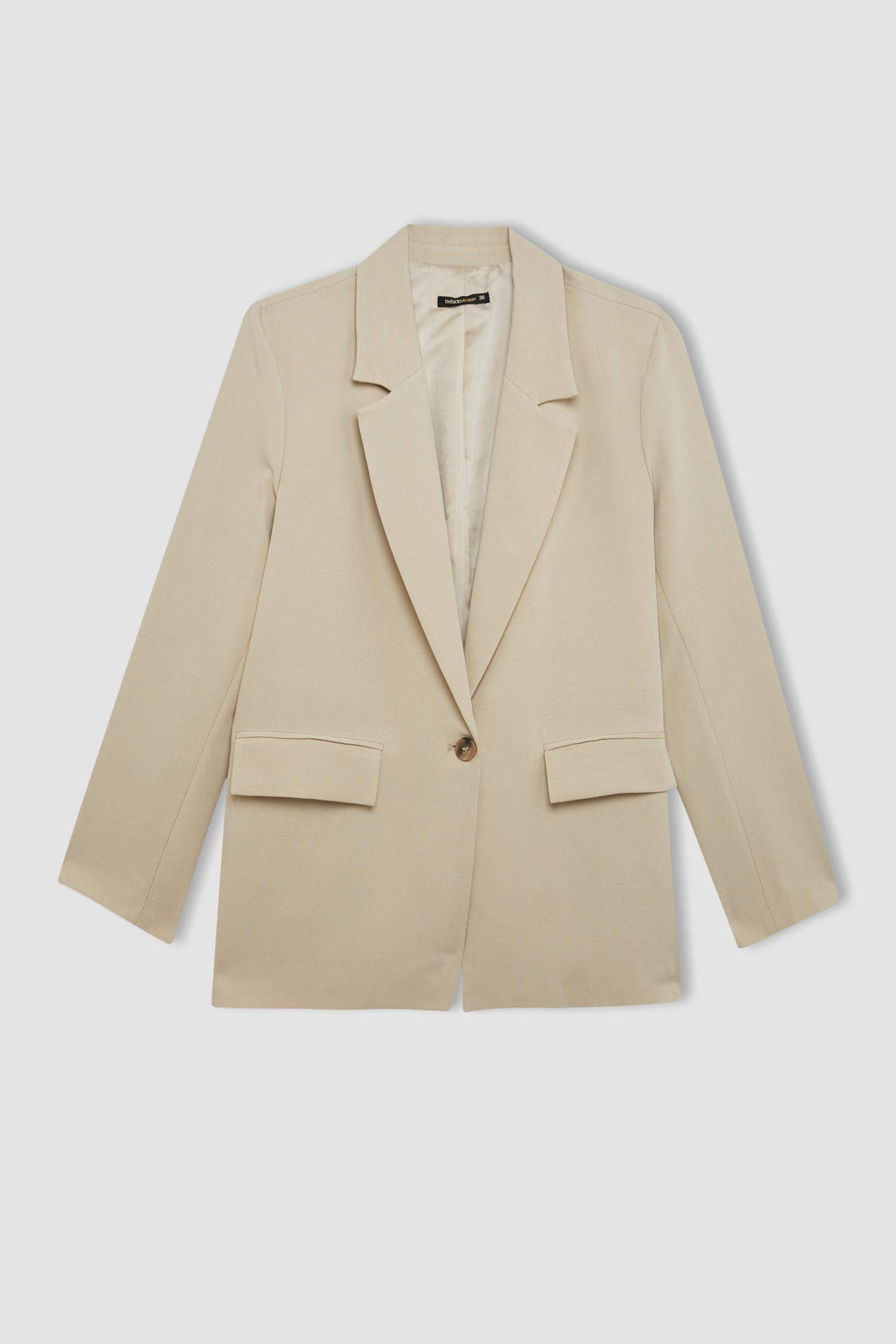 Oversize Fit Linen Blend Blazer Jacket