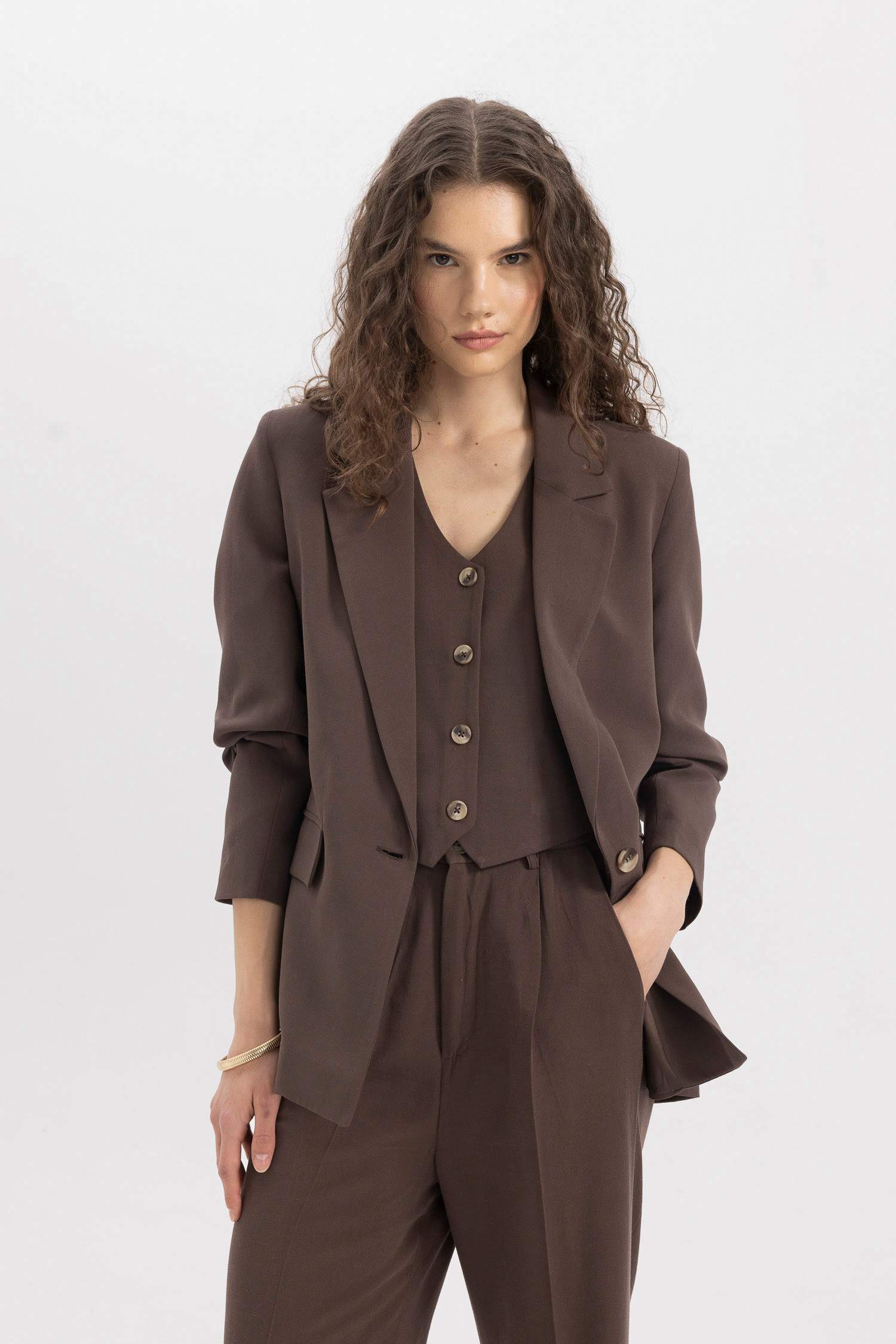 Oversize Fit Linen Blend Blazer Jacket