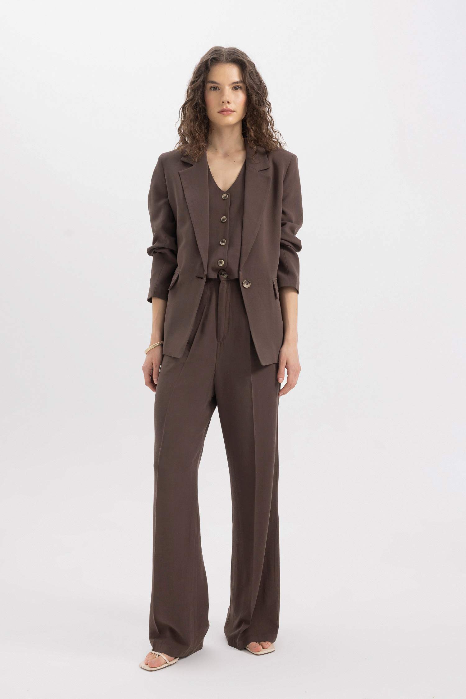 Oversize Fit Linen Blend Blazer Jacket