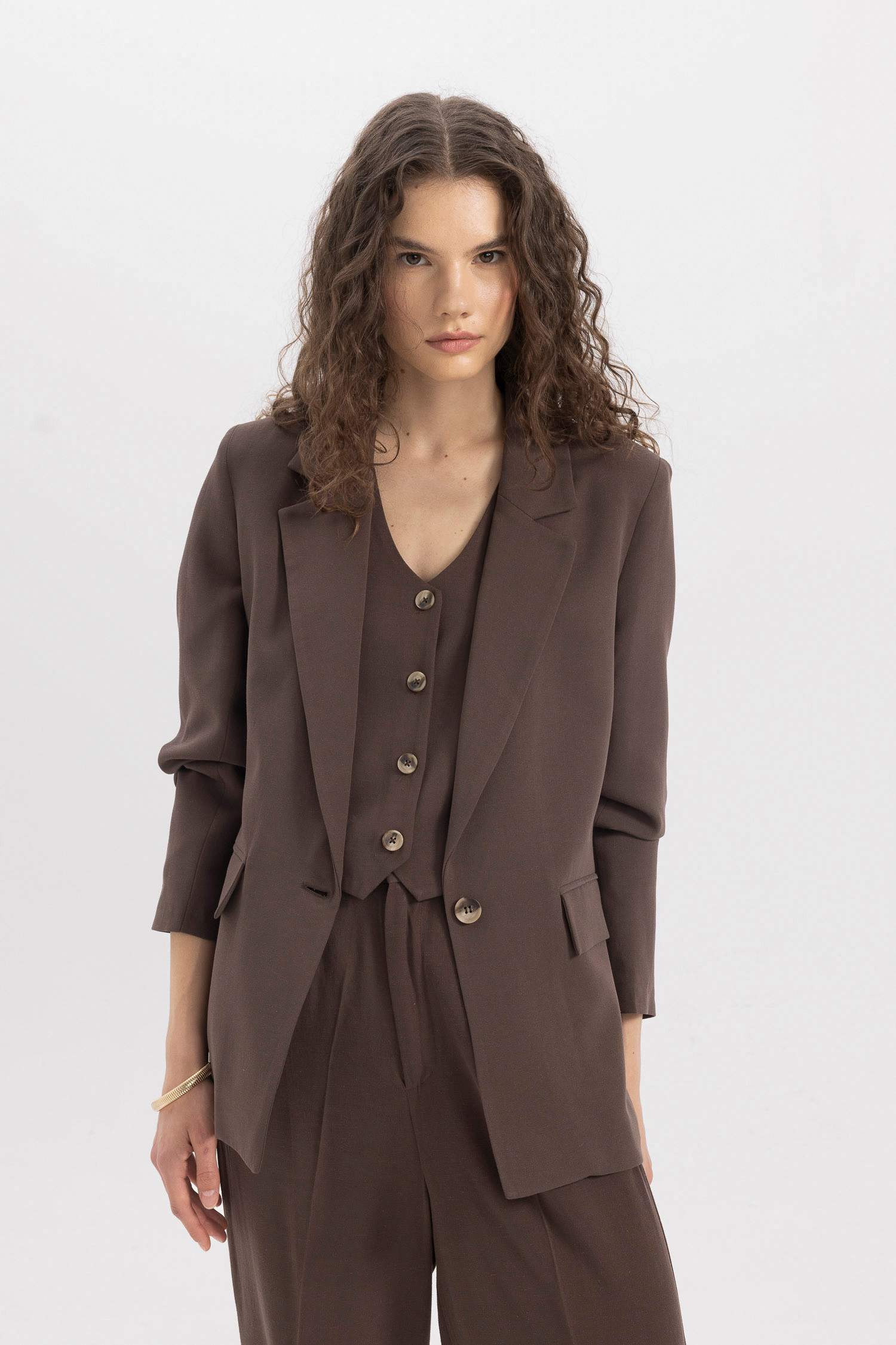 Oversize Fit Linen Blend Blazer Jacket