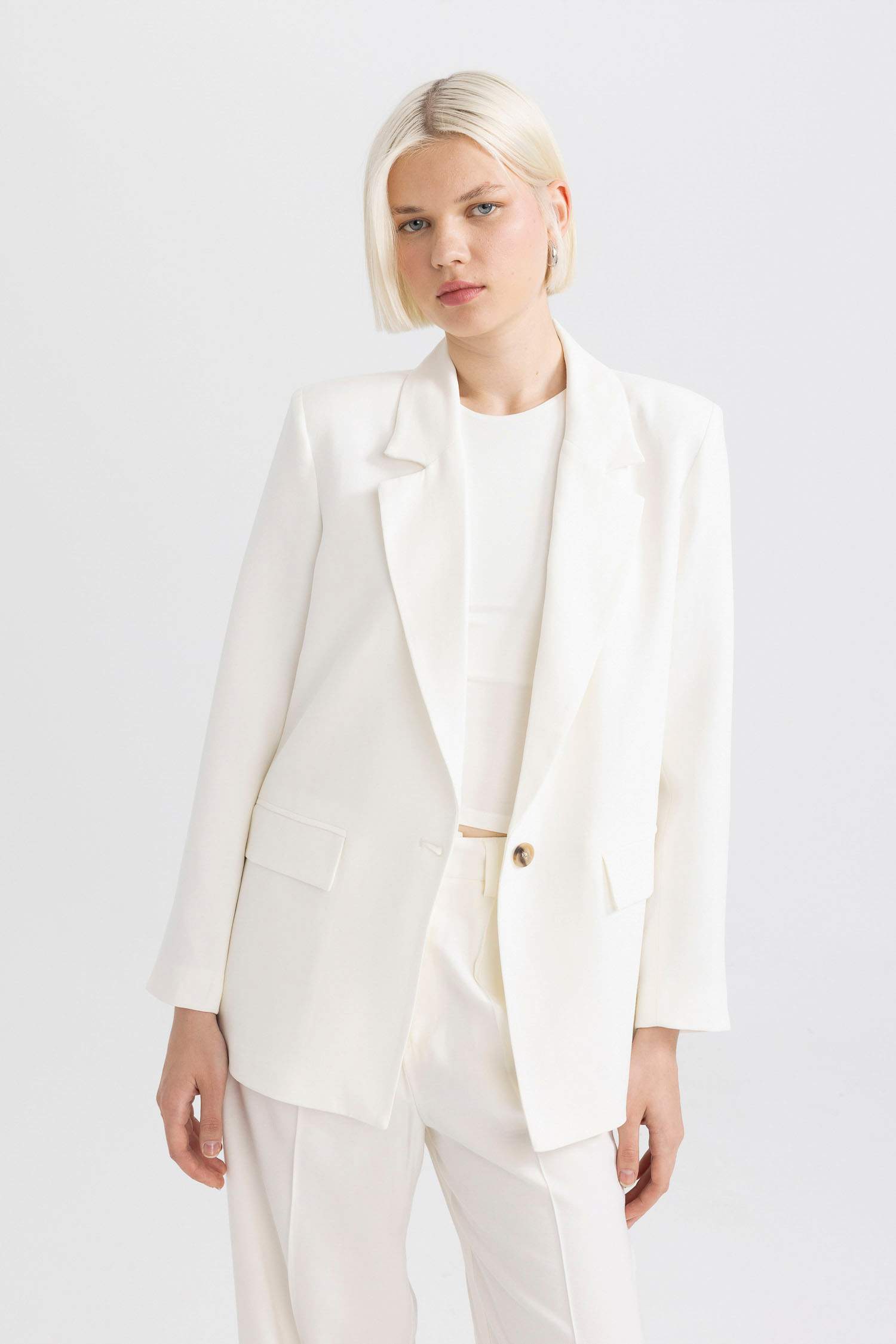 Oversize Geniş Kalıp Keten Karışımlı Blazer Ceket