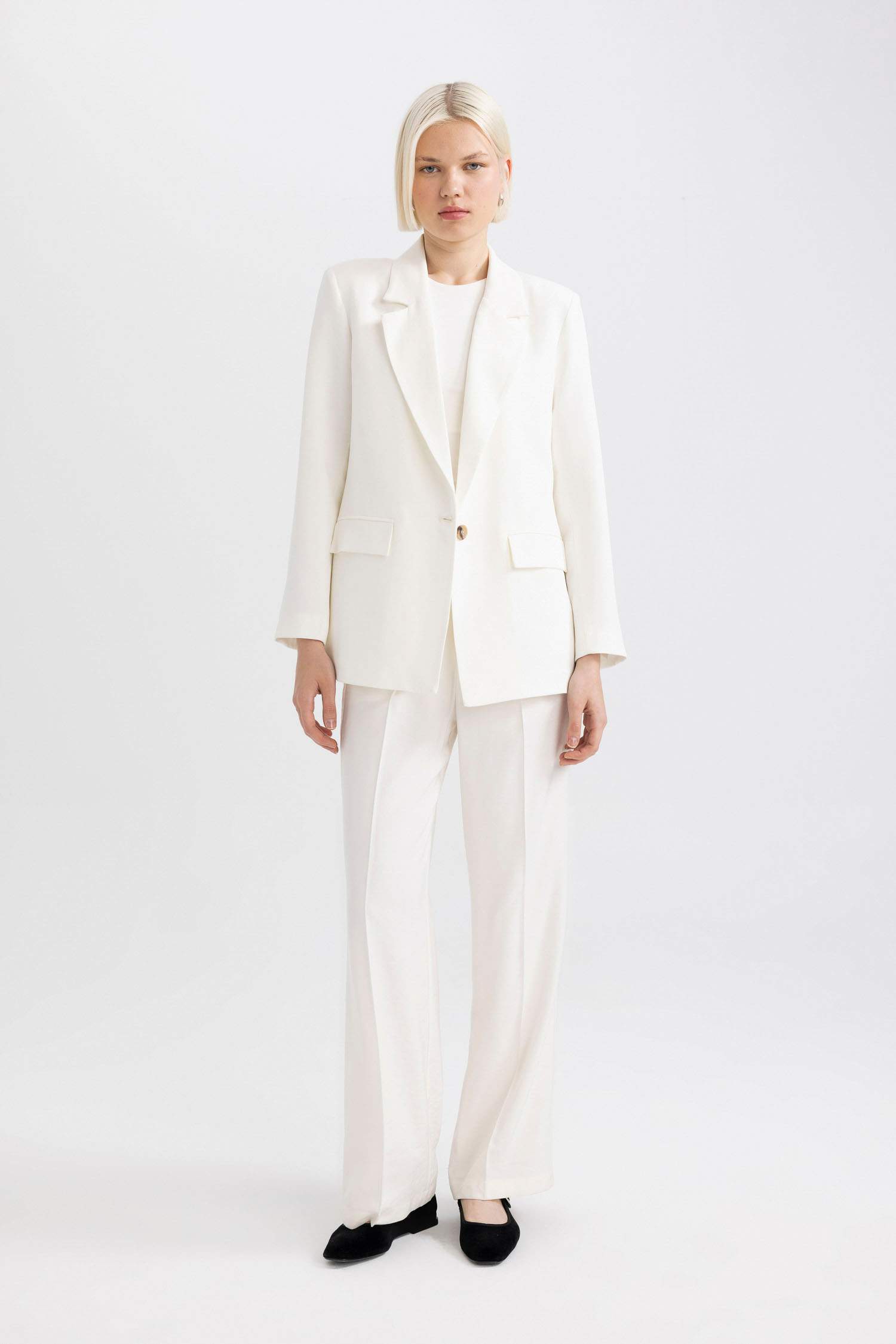 Oversize Geniş Kalıp Keten Karışımlı Blazer Ceket