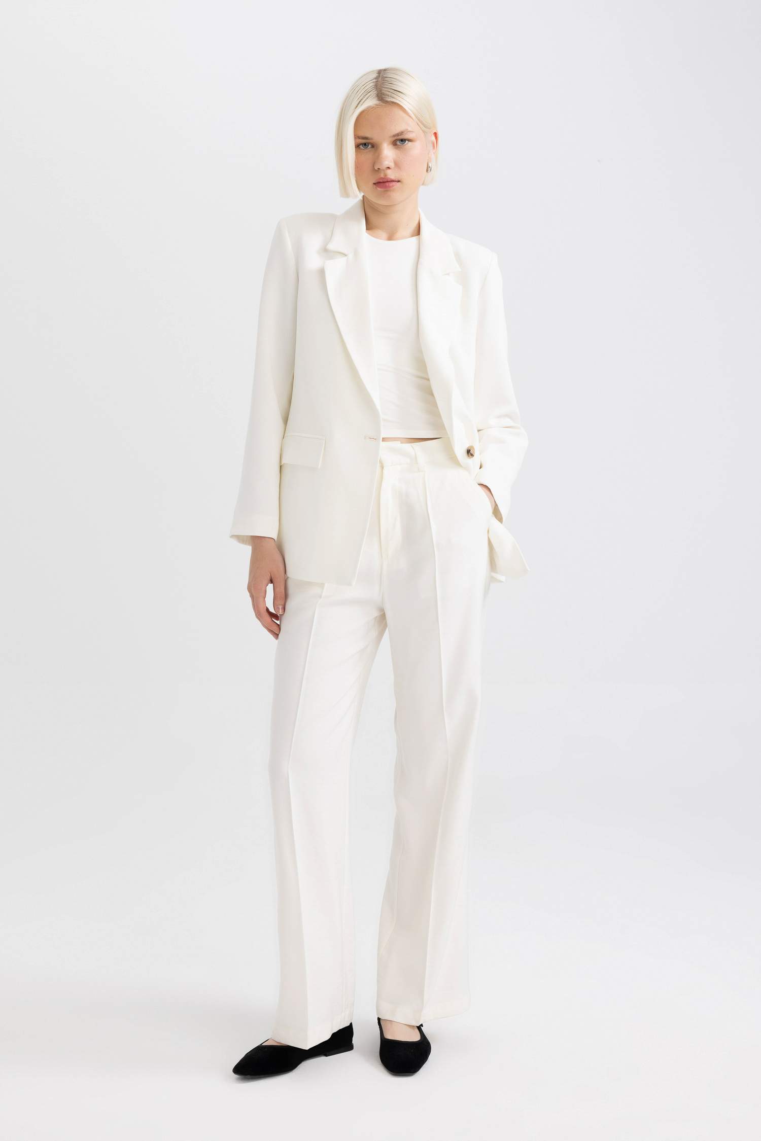 Oversize Geniş Kalıp Keten Karışımlı Blazer Ceket