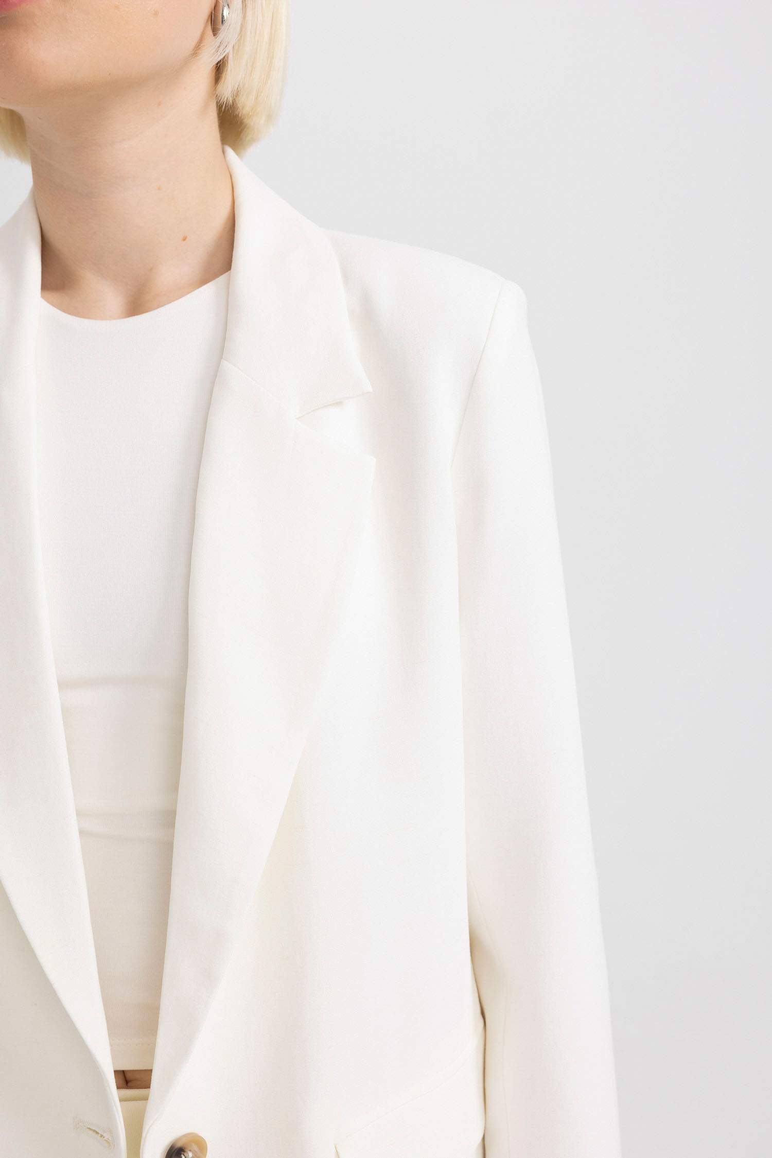 Oversize Geniş Kalıp Keten Karışımlı Blazer Ceket