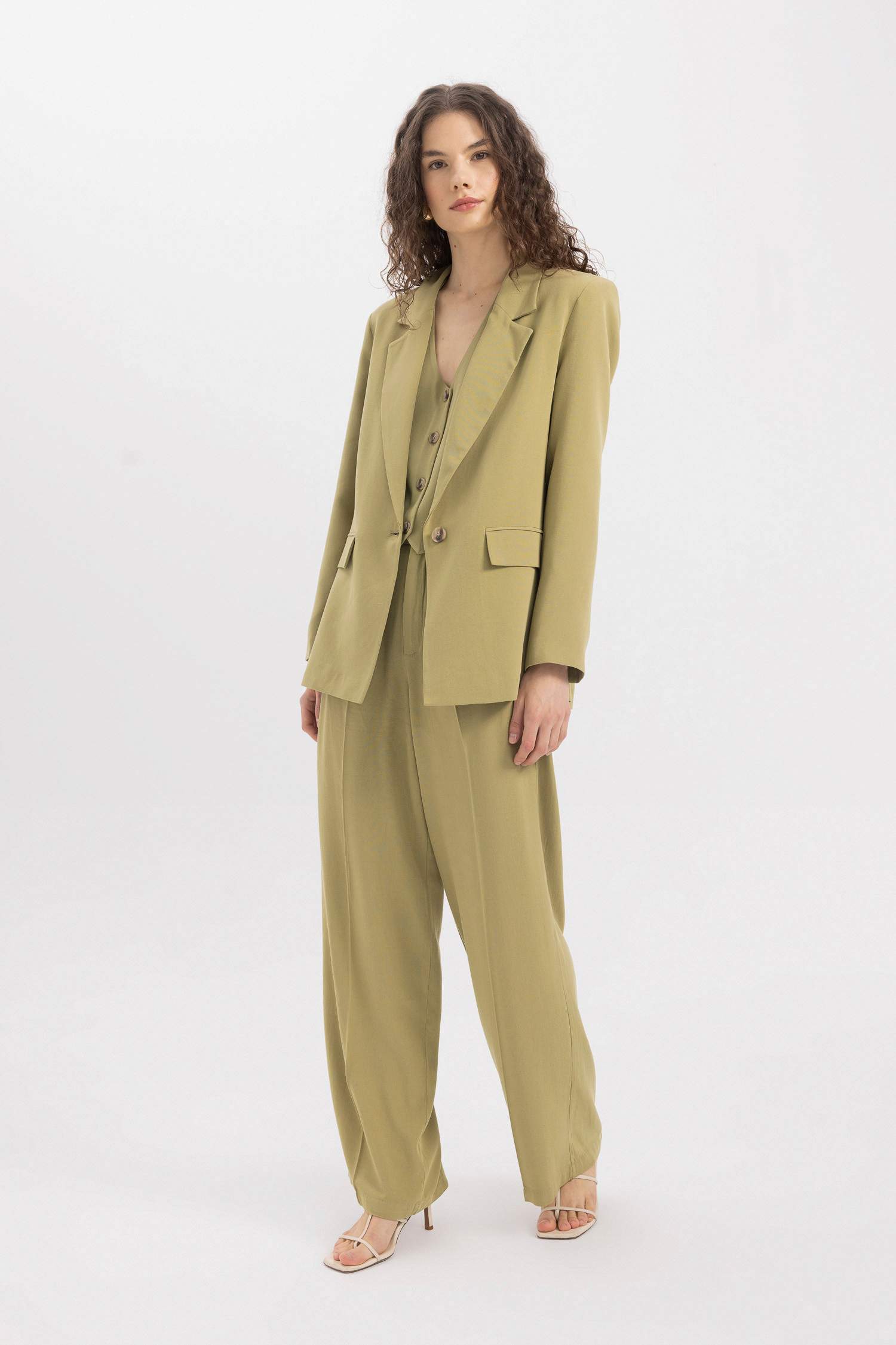 Oversize Fit Linen Blend Blazer Jacket