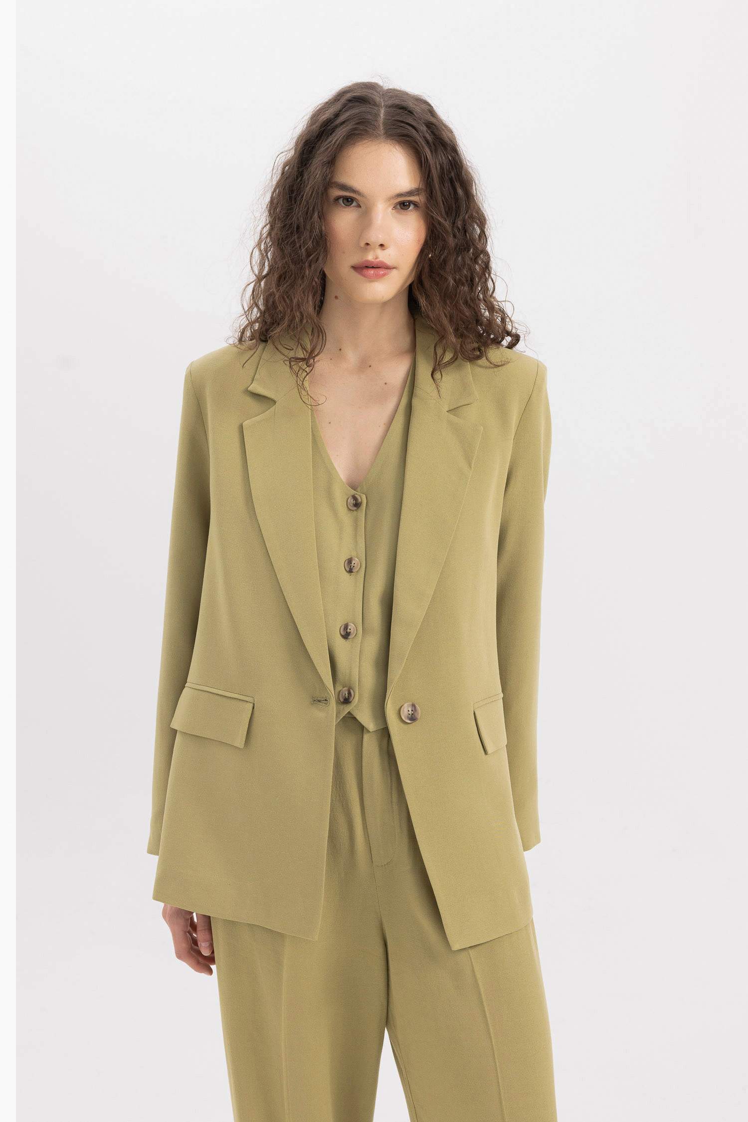 Oversize Fit Linen Blend Blazer Jacket