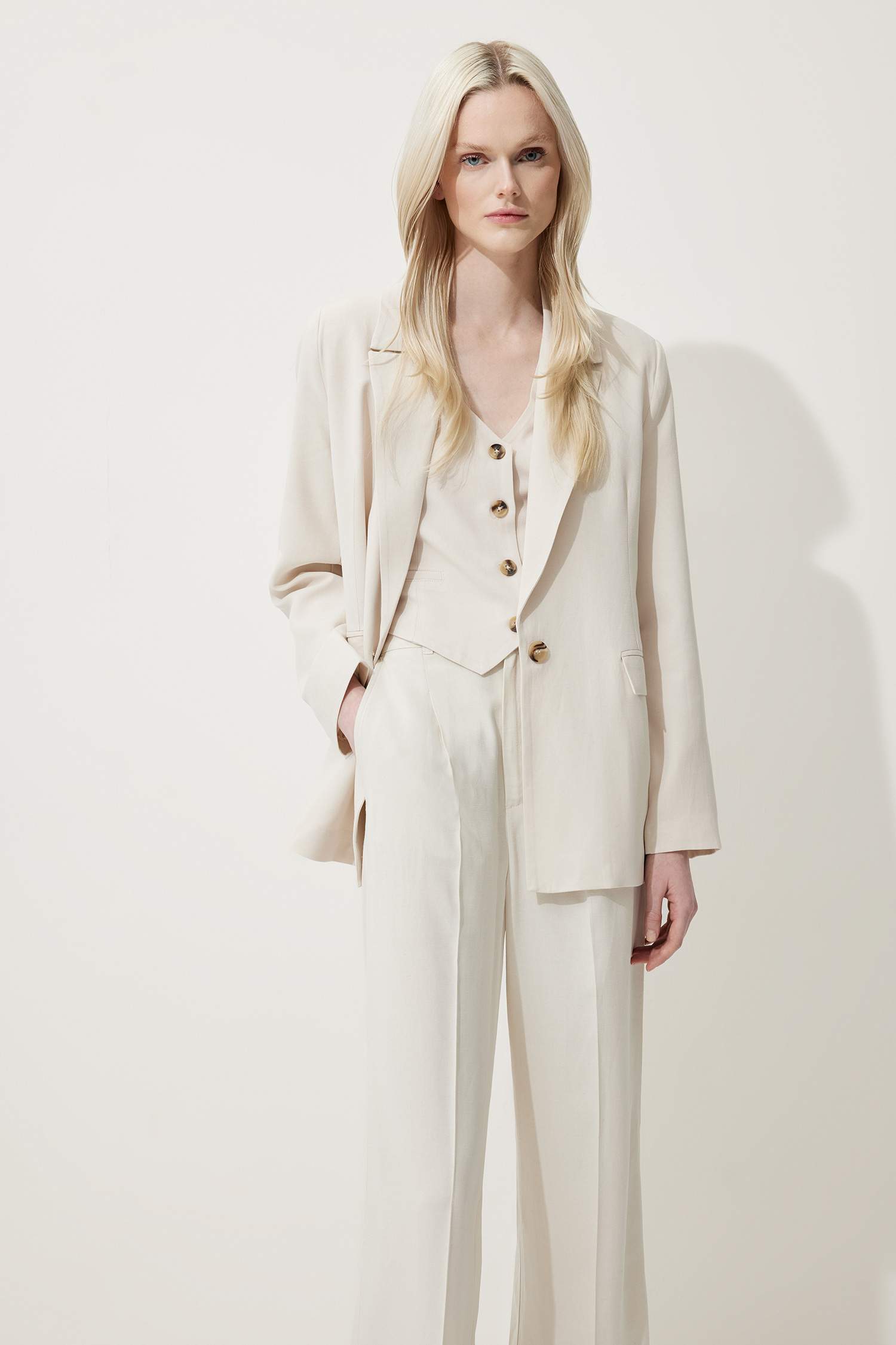 Oversize Geniş Kalıp Keten Karışımlı Blazer Ceket