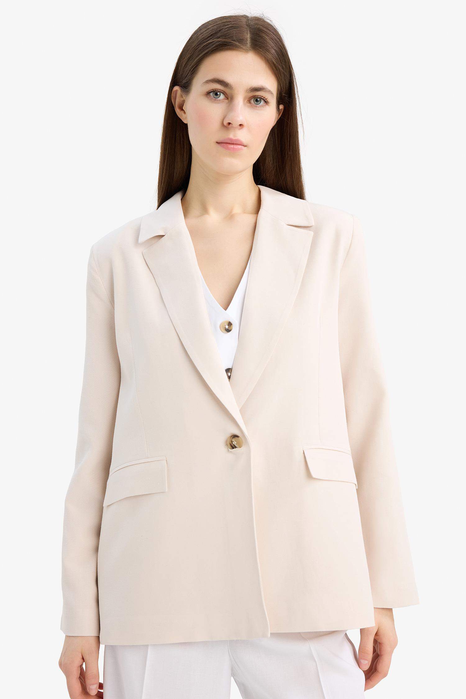 Oversize Geniş Kalıp Keten Karışımlı Blazer Ceket