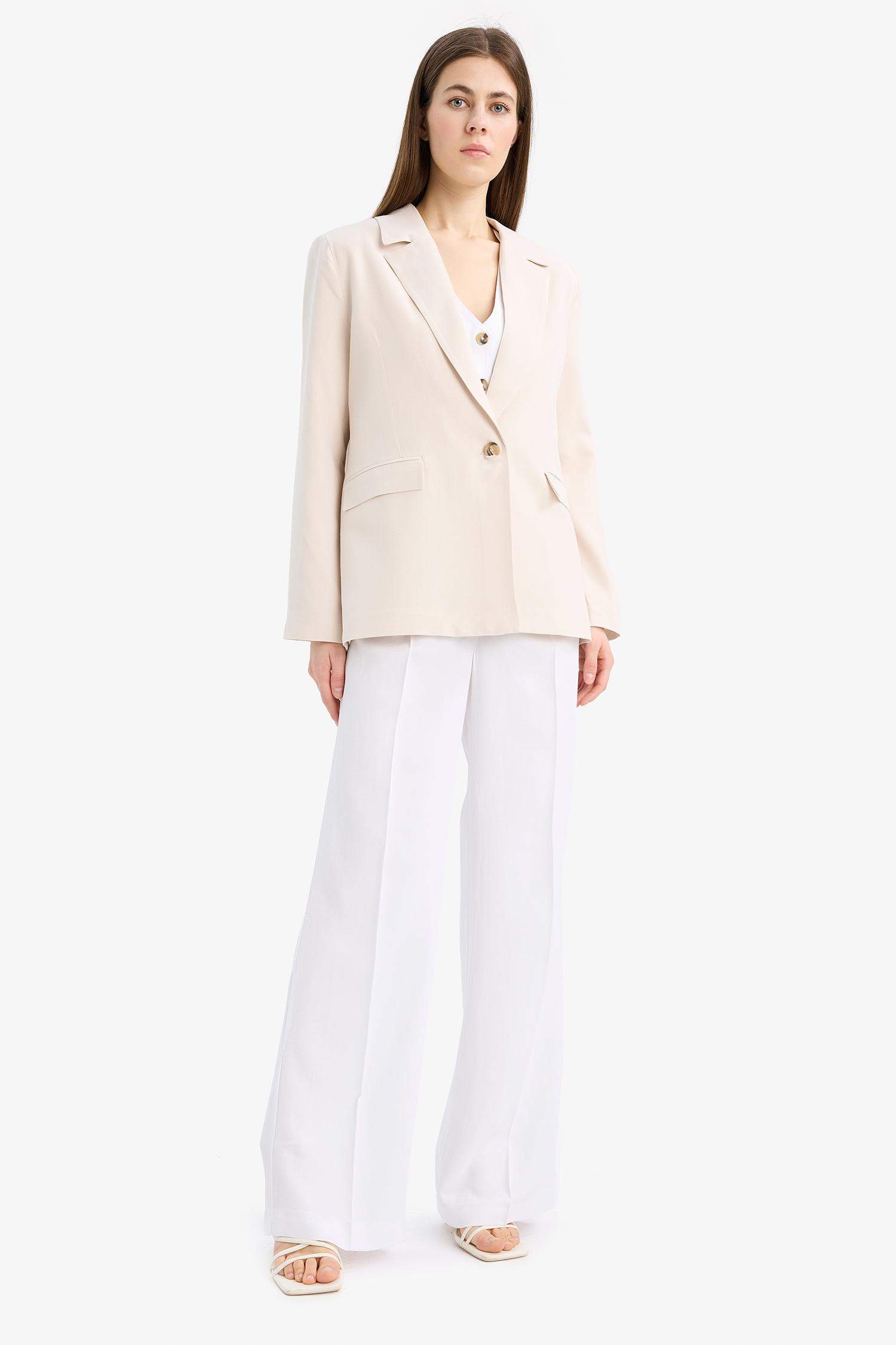 Oversize Geniş Kalıp Keten Karışımlı Blazer Ceket