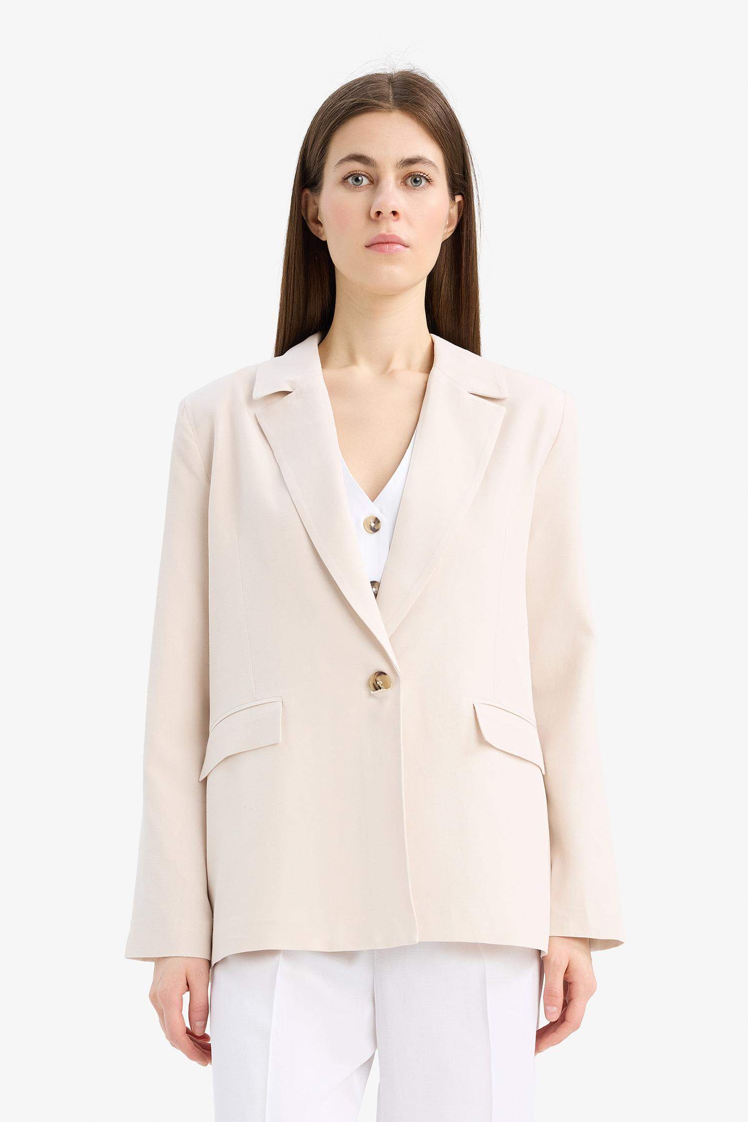 Oversize Geniş Kalıp Keten Karışımlı Blazer Ceket