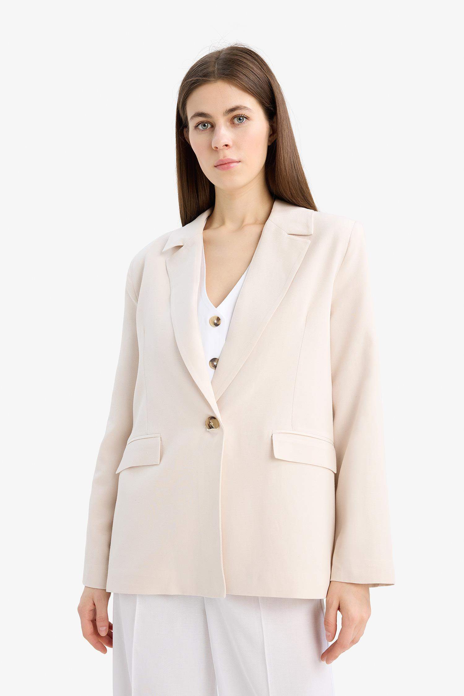 Oversize Geniş Kalıp Keten Karışımlı Blazer Ceket