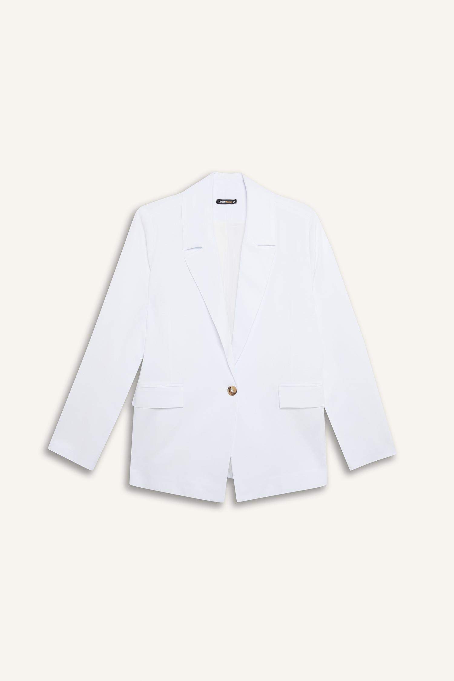 سترة بليزر اوفر سايز من مزيج الكتان