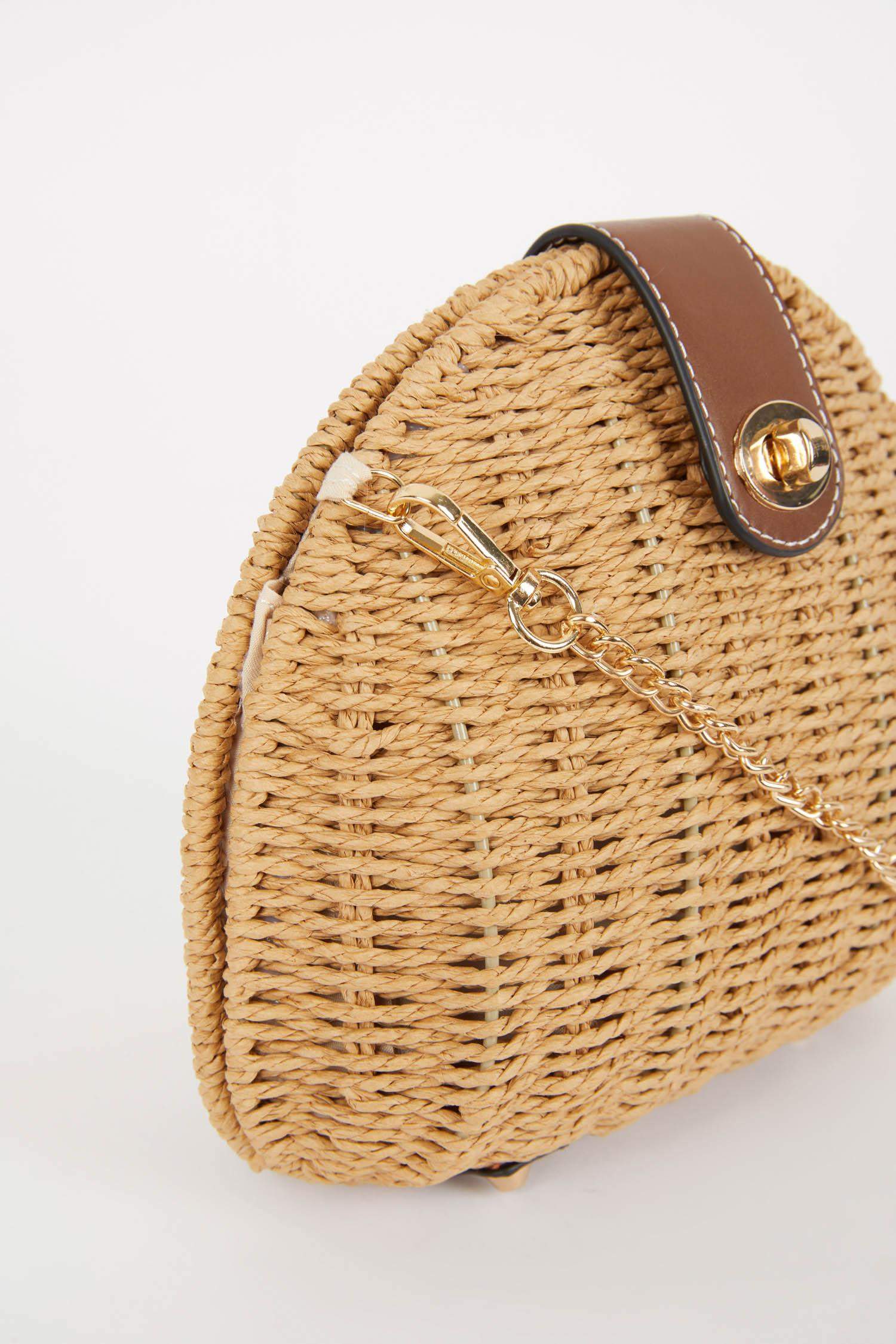 Round Straw Crossbody Purse - Women's Bags in Brown