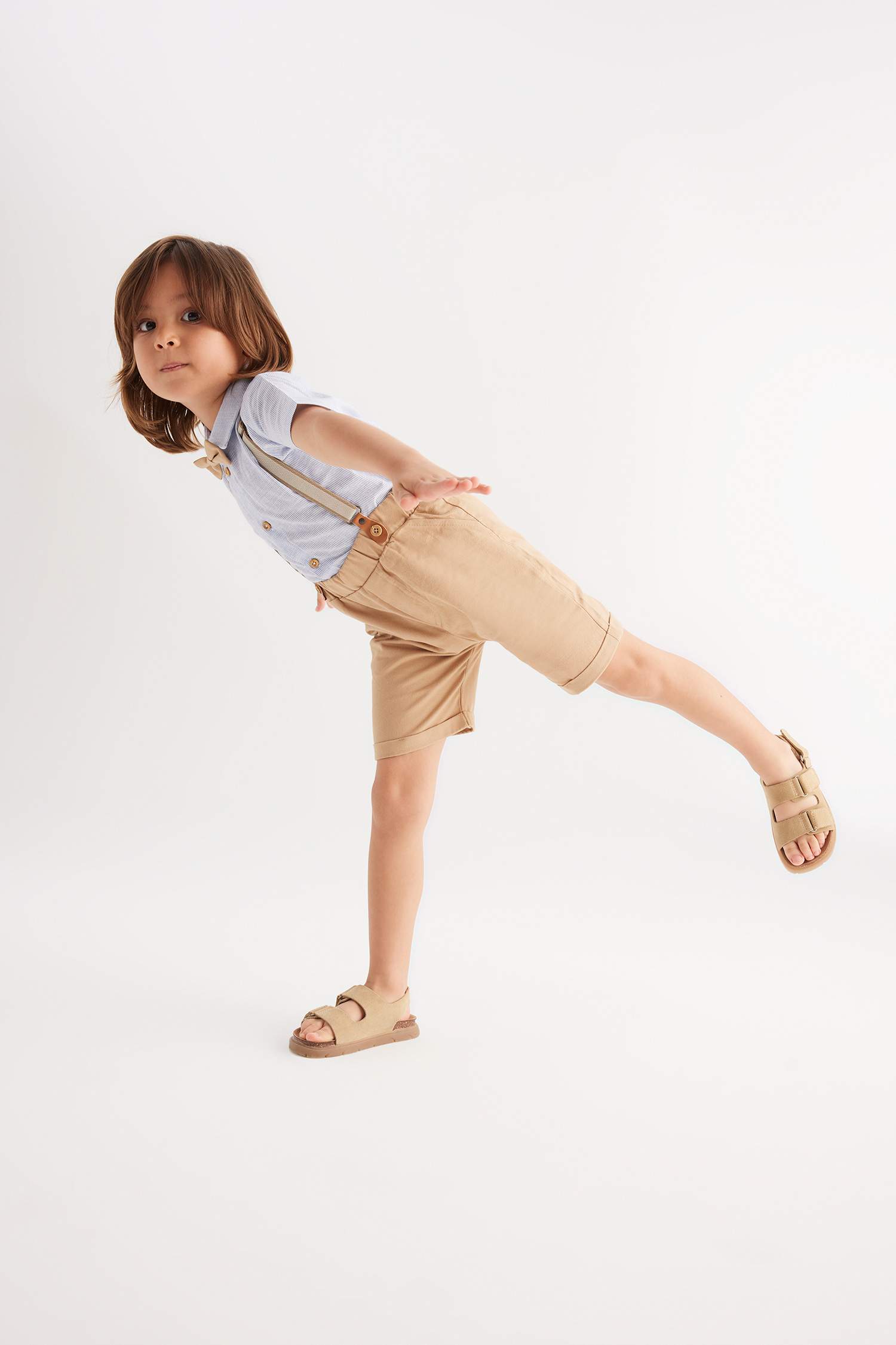 Baby Boy Striped Shirt Shorts Suspender Bowtie 4-Piece Set