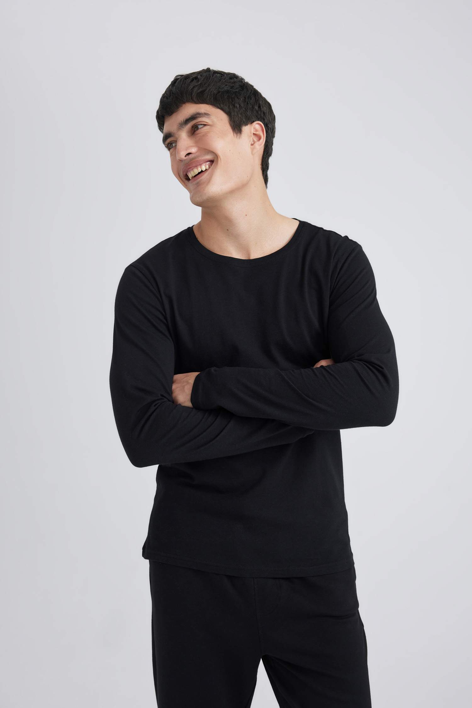 Top Coupe Slim Col Rond à Manches Longues