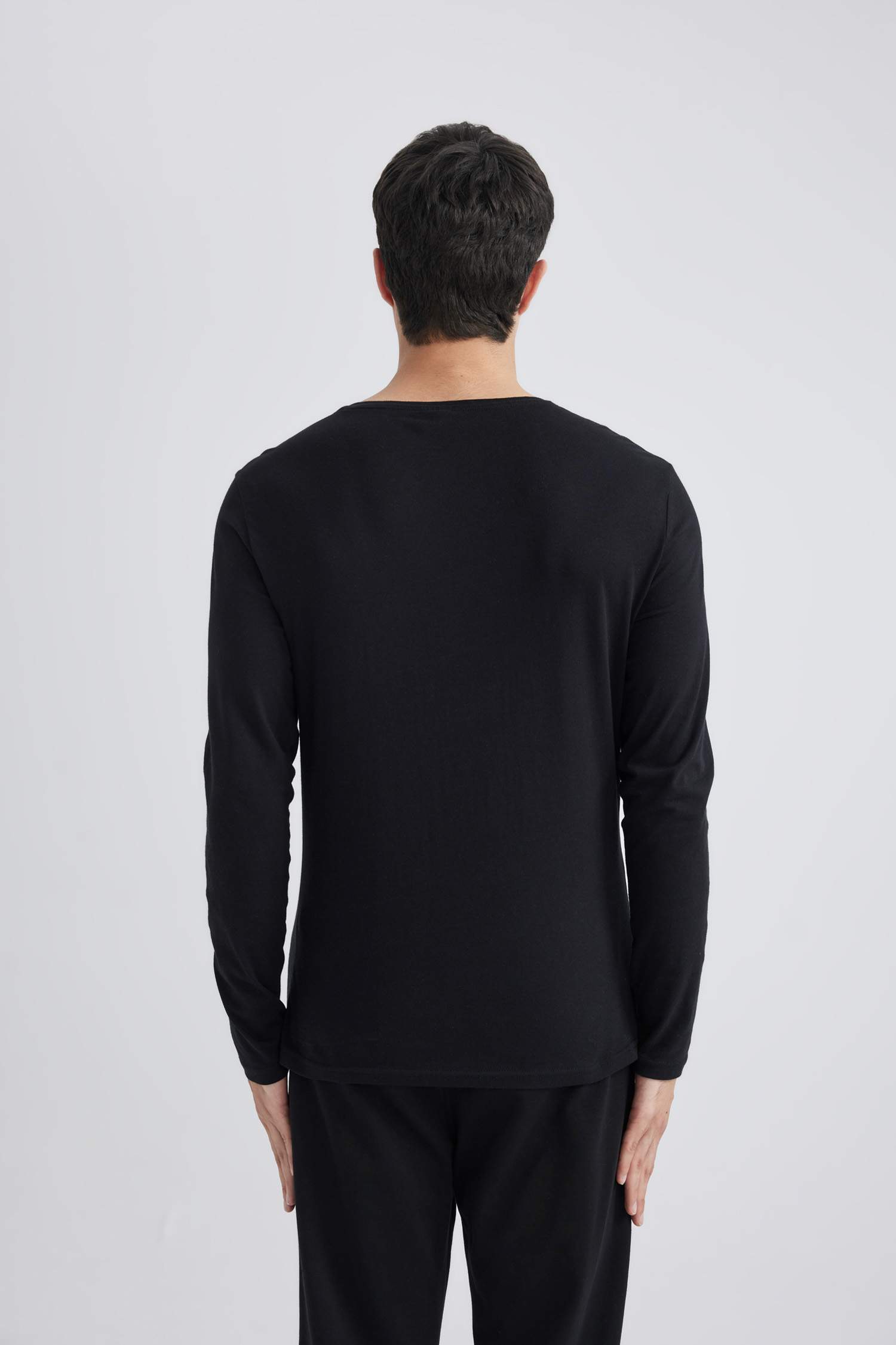 Top Coupe Slim Col Rond à Manches Longues