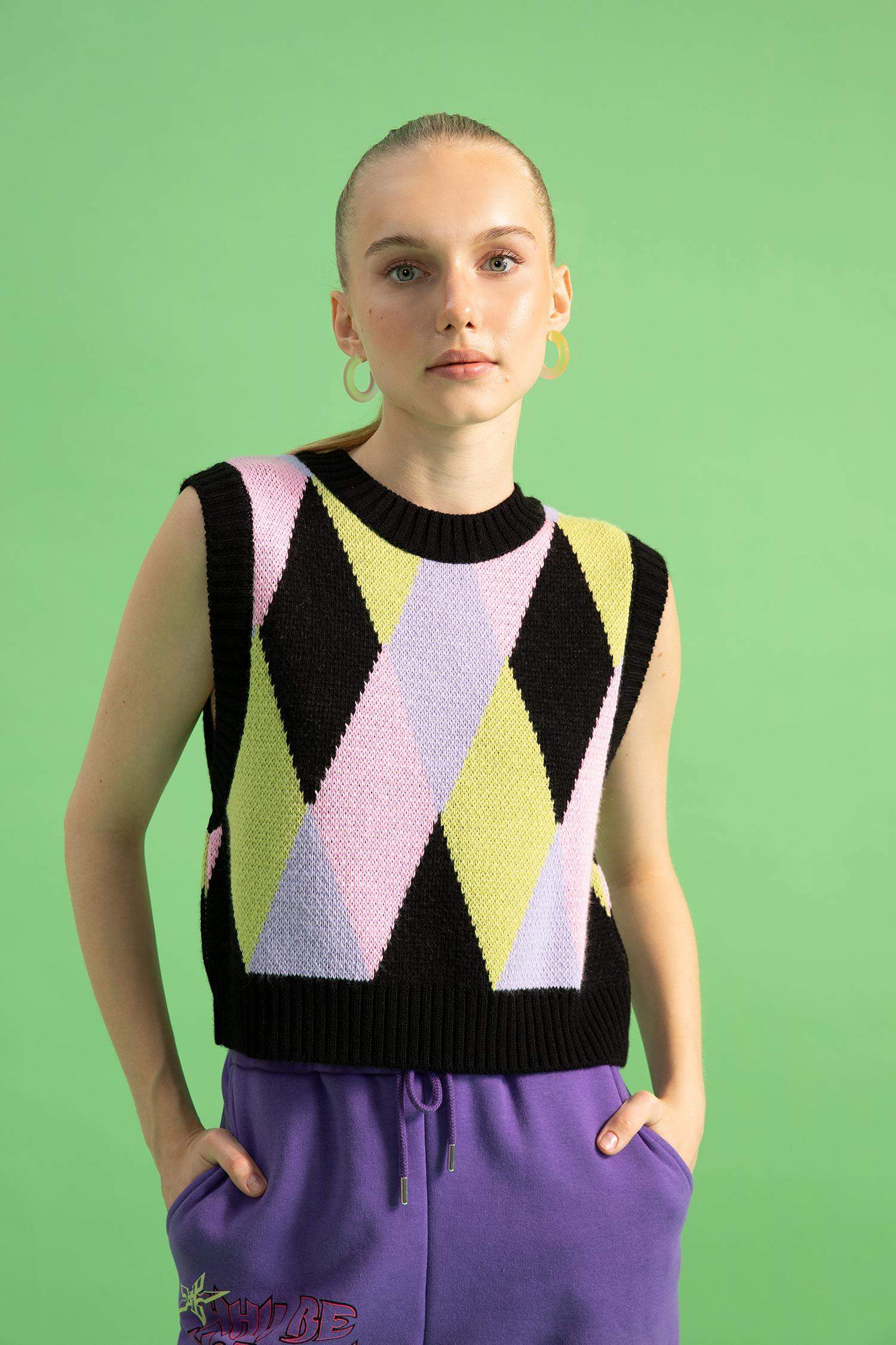 Coool слим пішімі дөңгелек жаға трикотаж Жилет