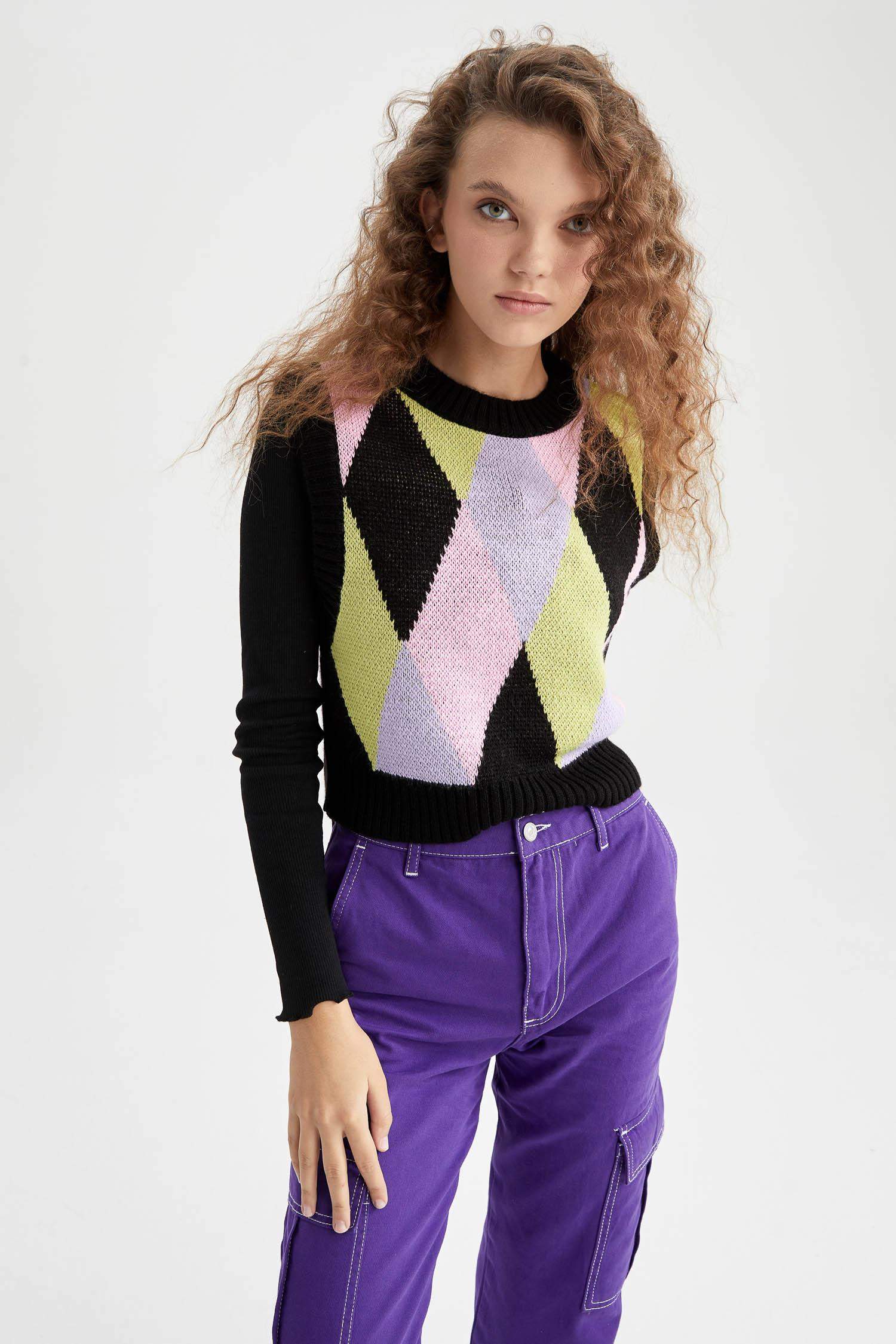 Coool слим пішімі дөңгелек жаға трикотаж Жилет