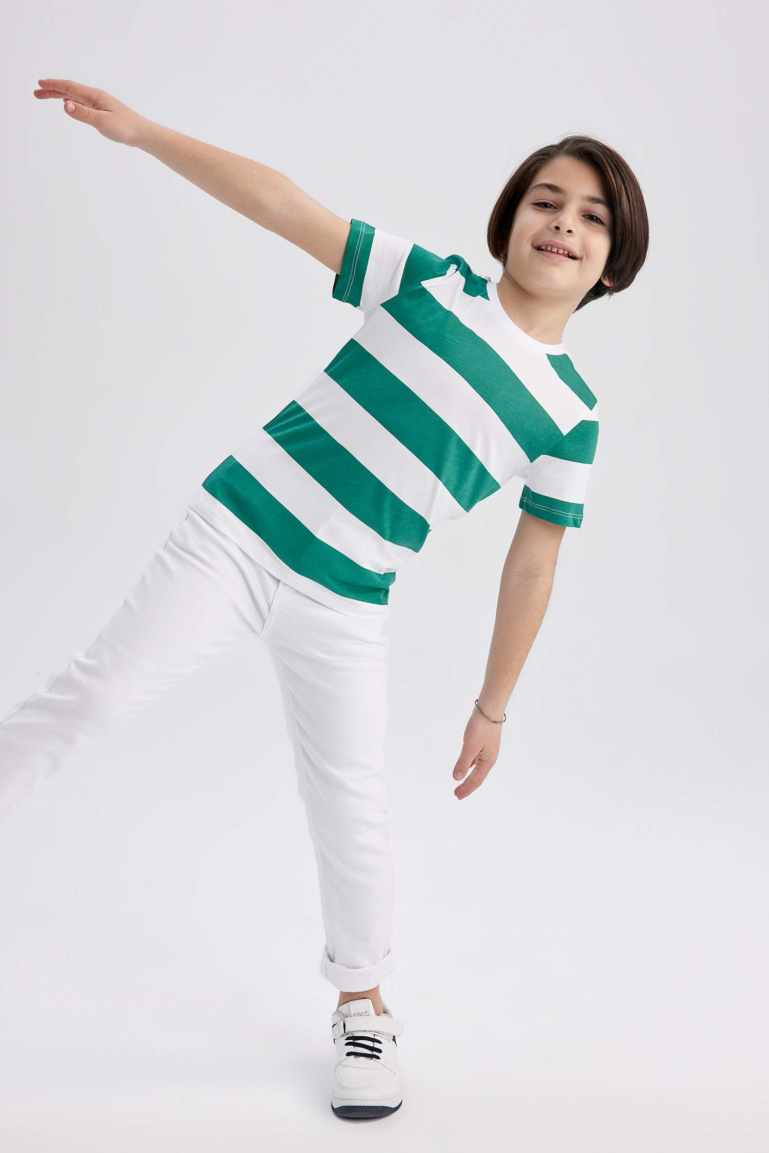 Ұлдарға дөңгелек жаға жолақ қысқа жеңді Қысқа жеңді футболка