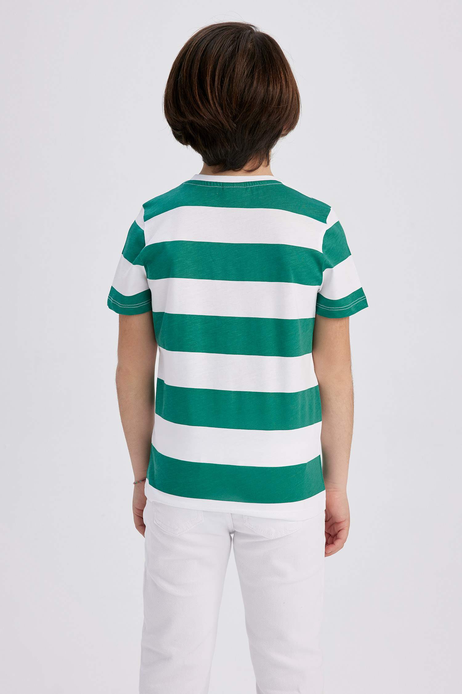 Ұлдарға дөңгелек жаға жолақ қысқа жеңді Қысқа жеңді футболка