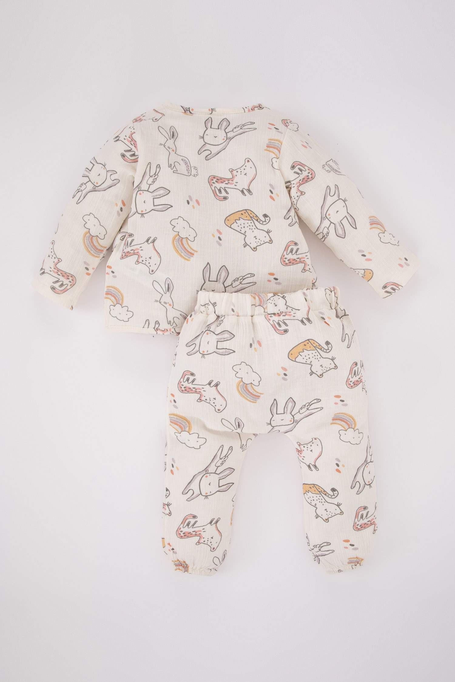 طقم بناتي موسلين بياقة متقاطعة - قطعتين