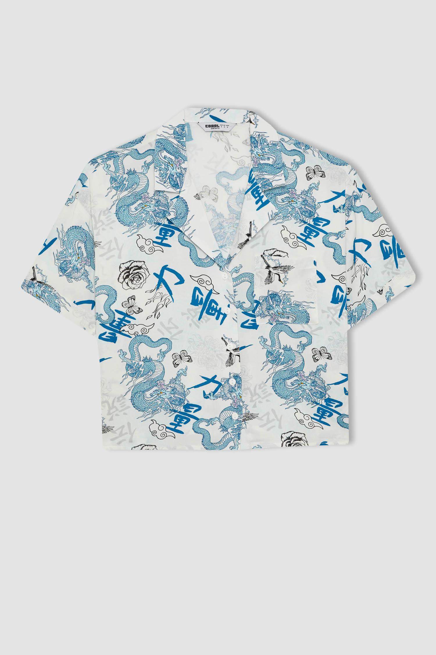 قميص نص كم قصة عادية برقبة بيجاما