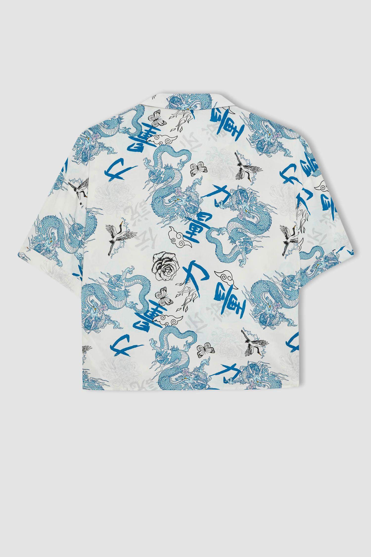 قميص نص كم قصة عادية برقبة بيجاما