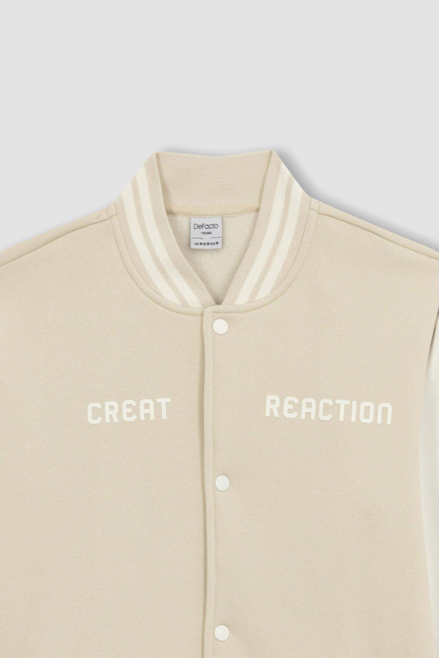 Regular Fit Kolej Yaka Bomber Baskılı İçi Yumuşak Tüylü Hırka