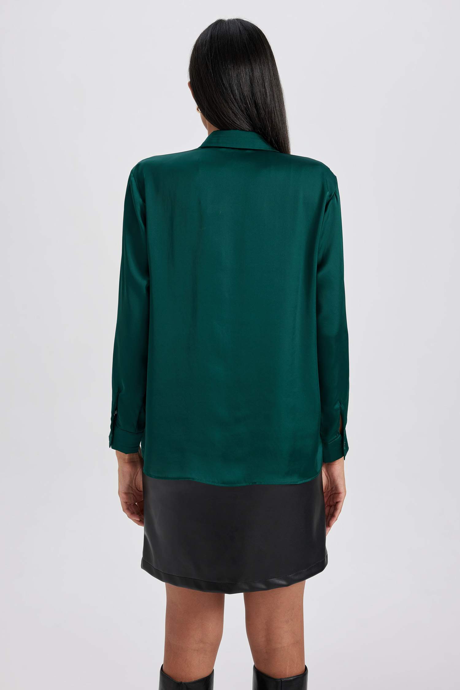 Regular Fit Shirt Collar Satin Long Sleeve Shirt