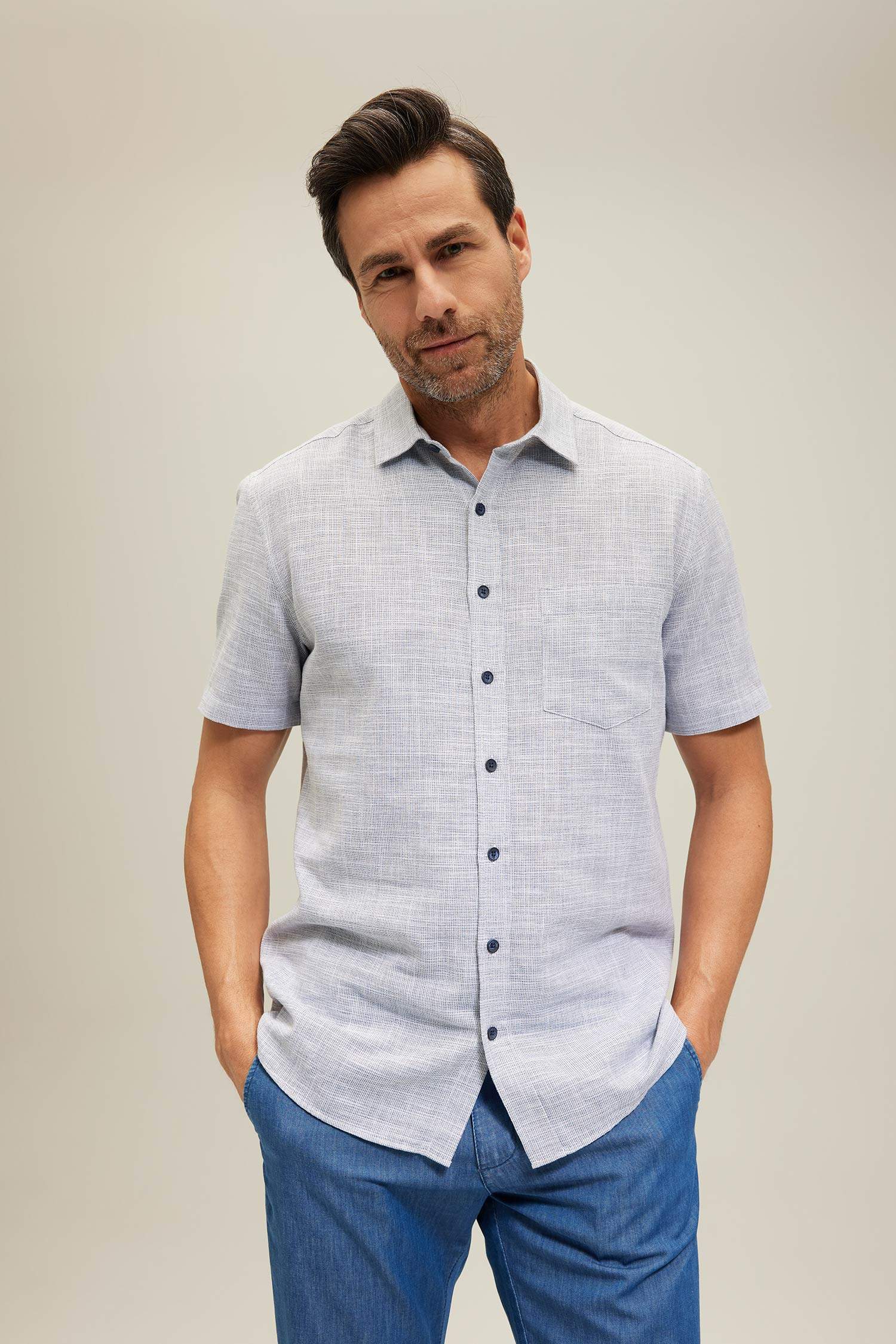 Chemise à manches courtes en coton à Coupe Régulière