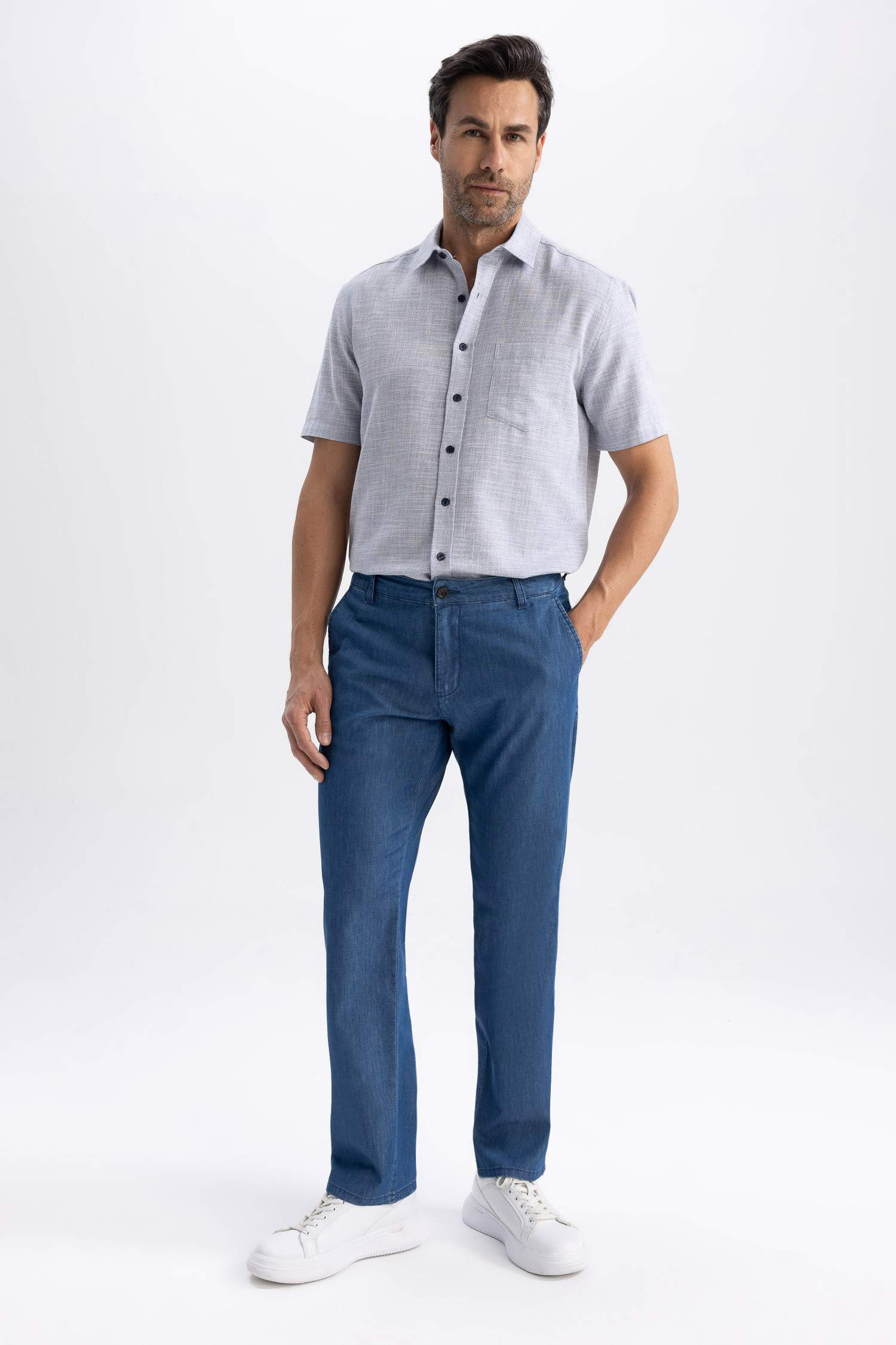 Chemise à manches courtes en coton à Coupe Régulière