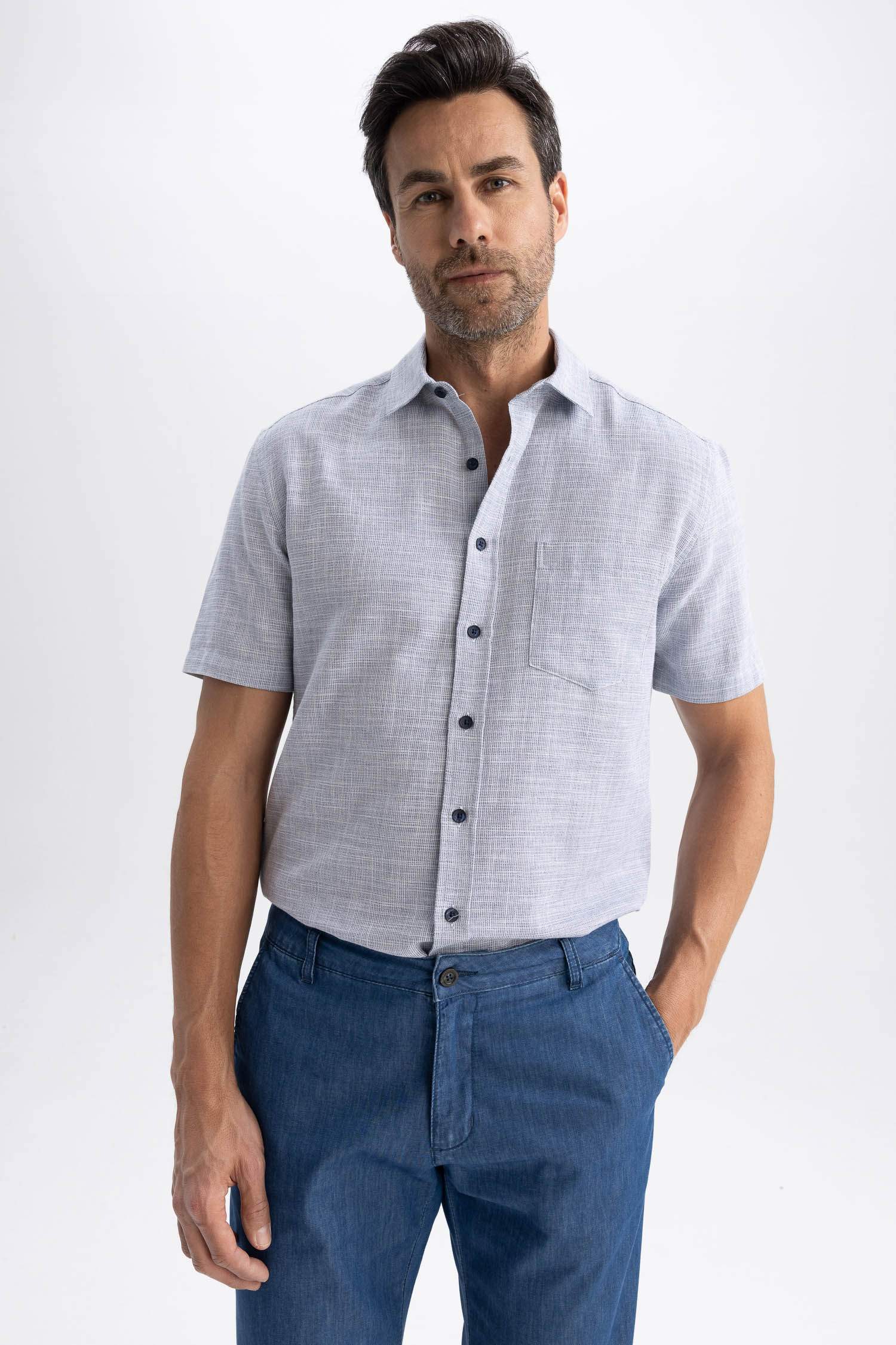 Chemise à manches courtes en coton à Coupe Régulière