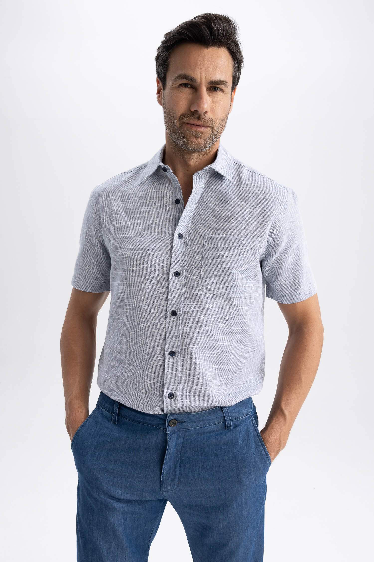 Chemise à manches courtes en coton à Coupe Régulière