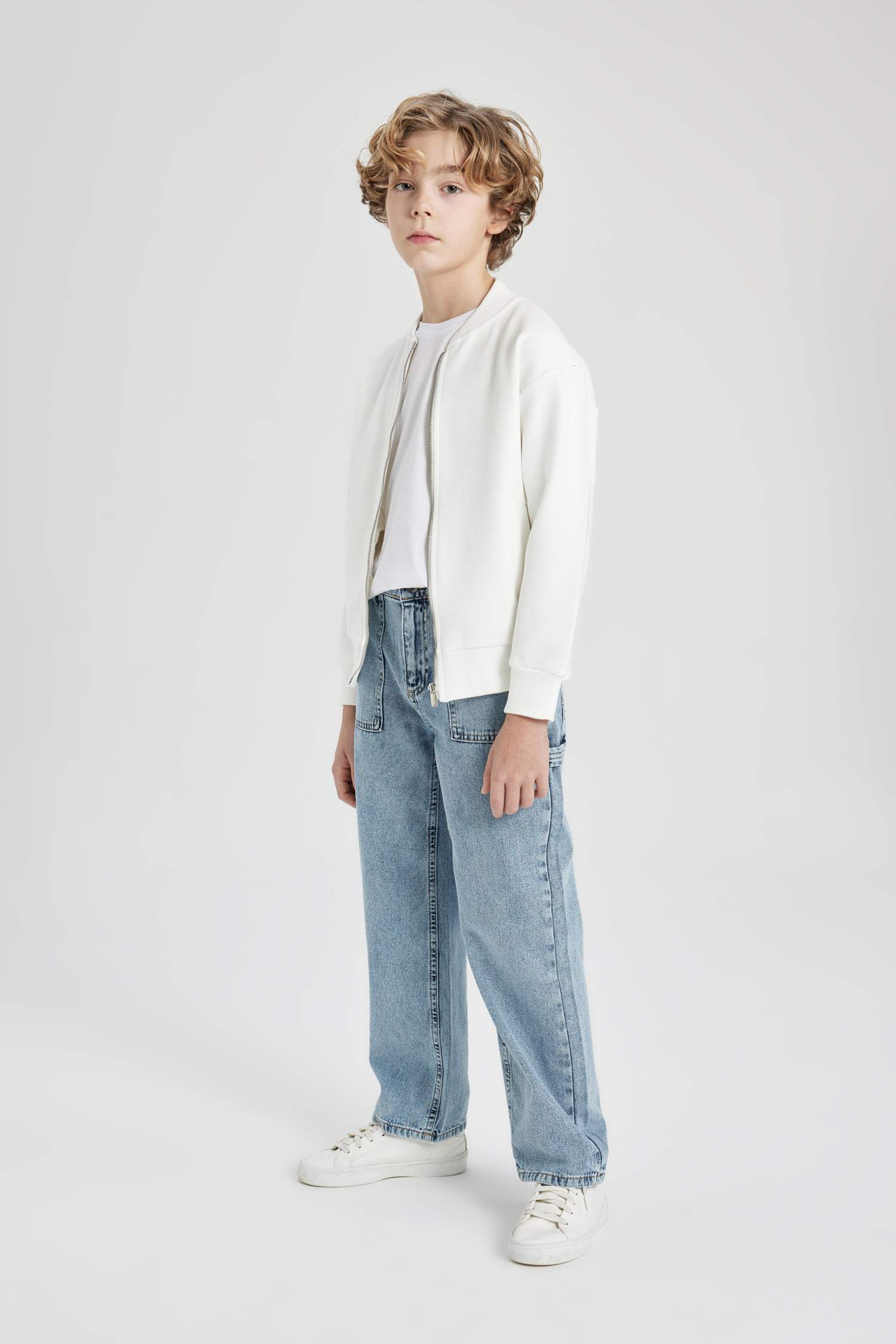 Erkek Çocuk Kolej Yaka Fermuarlı Cepli Mevsimlik Hafif Bomber Ceket