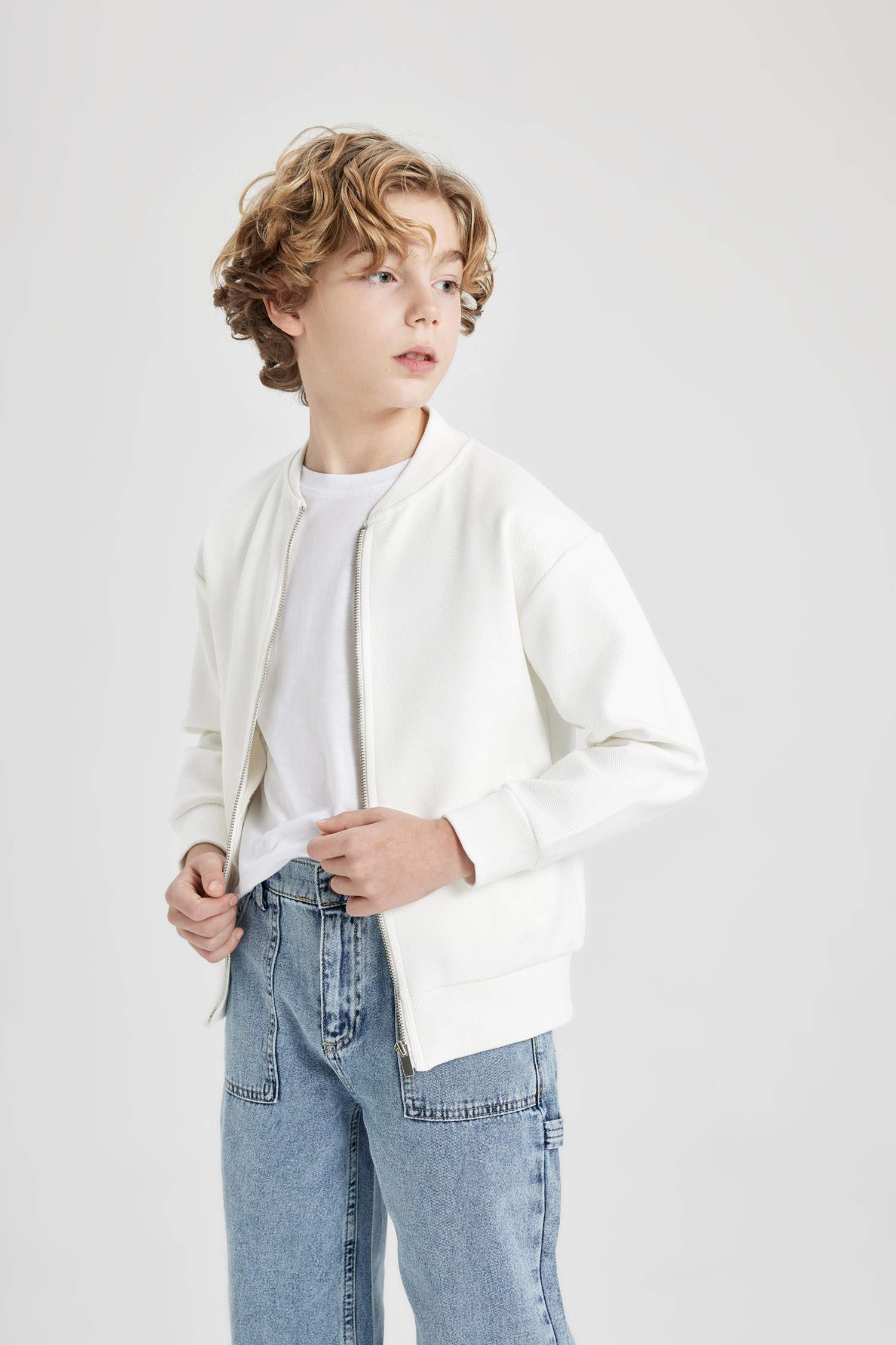 Erkek Çocuk Kolej Yaka Fermuarlı Cepli Mevsimlik Hafif Bomber Ceket