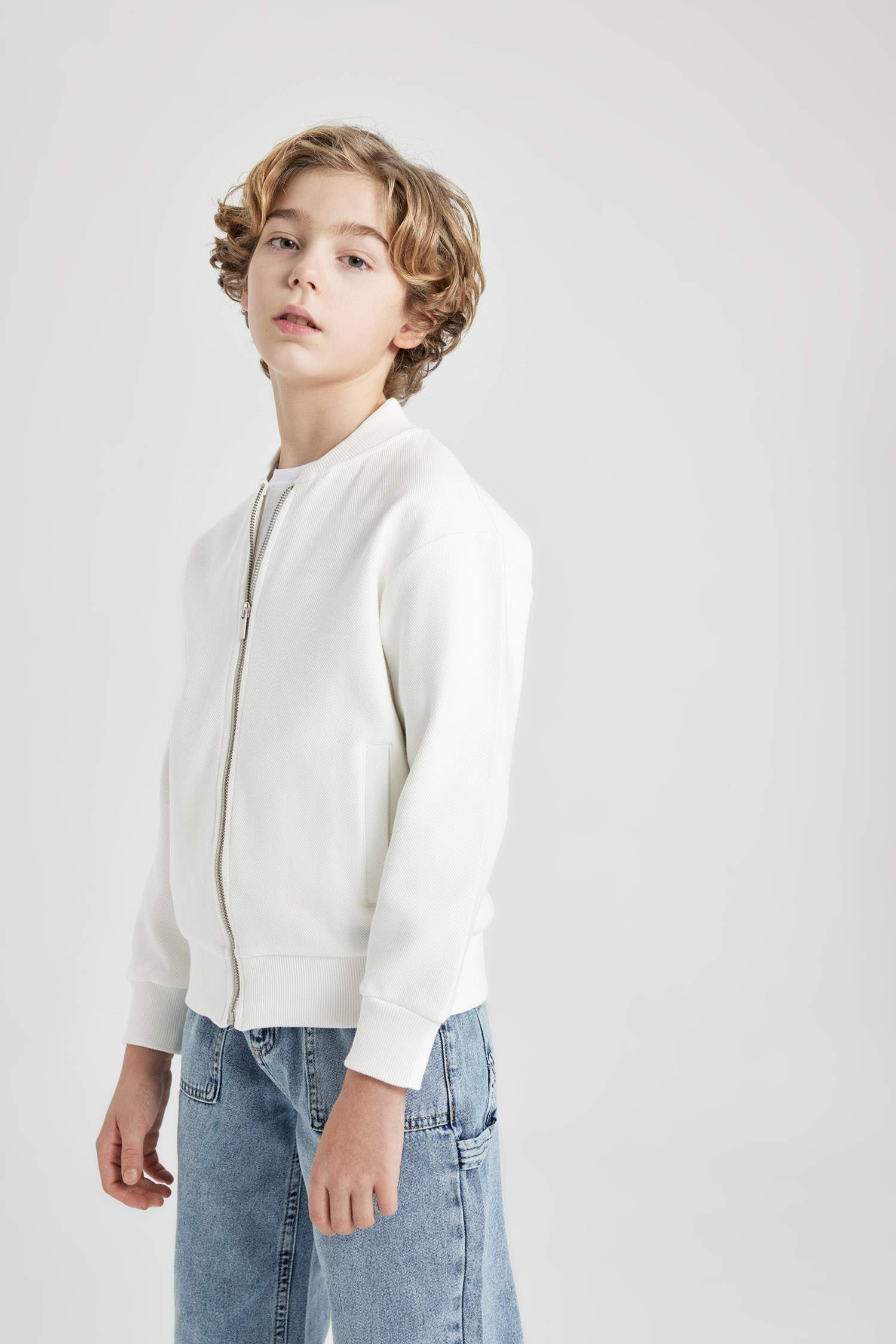 Erkek Çocuk Kolej Yaka Fermuarlı Cepli Mevsimlik Hafif Bomber Ceket