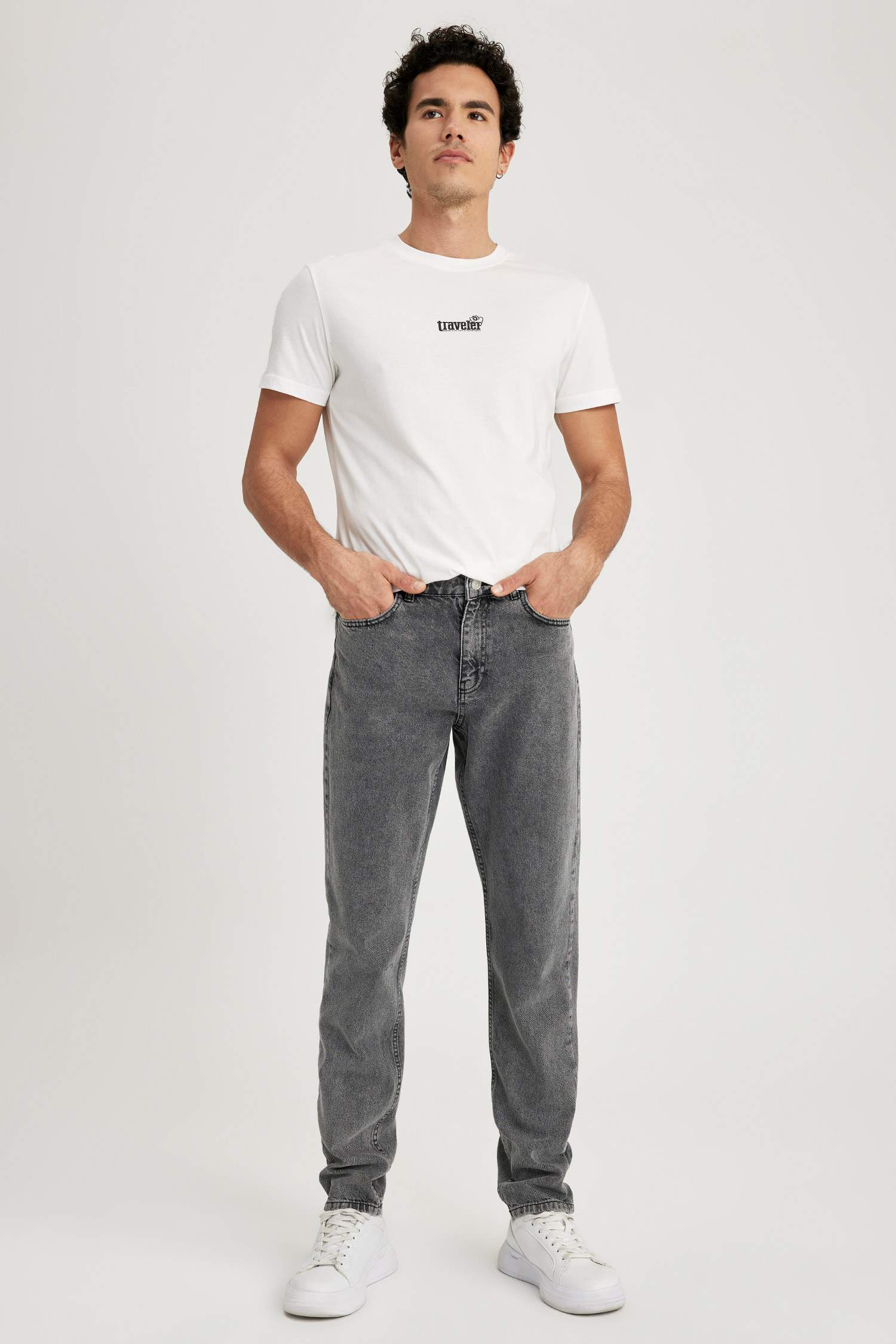 T-Shirt Slim imprimé en coton Col Ras Du Cou