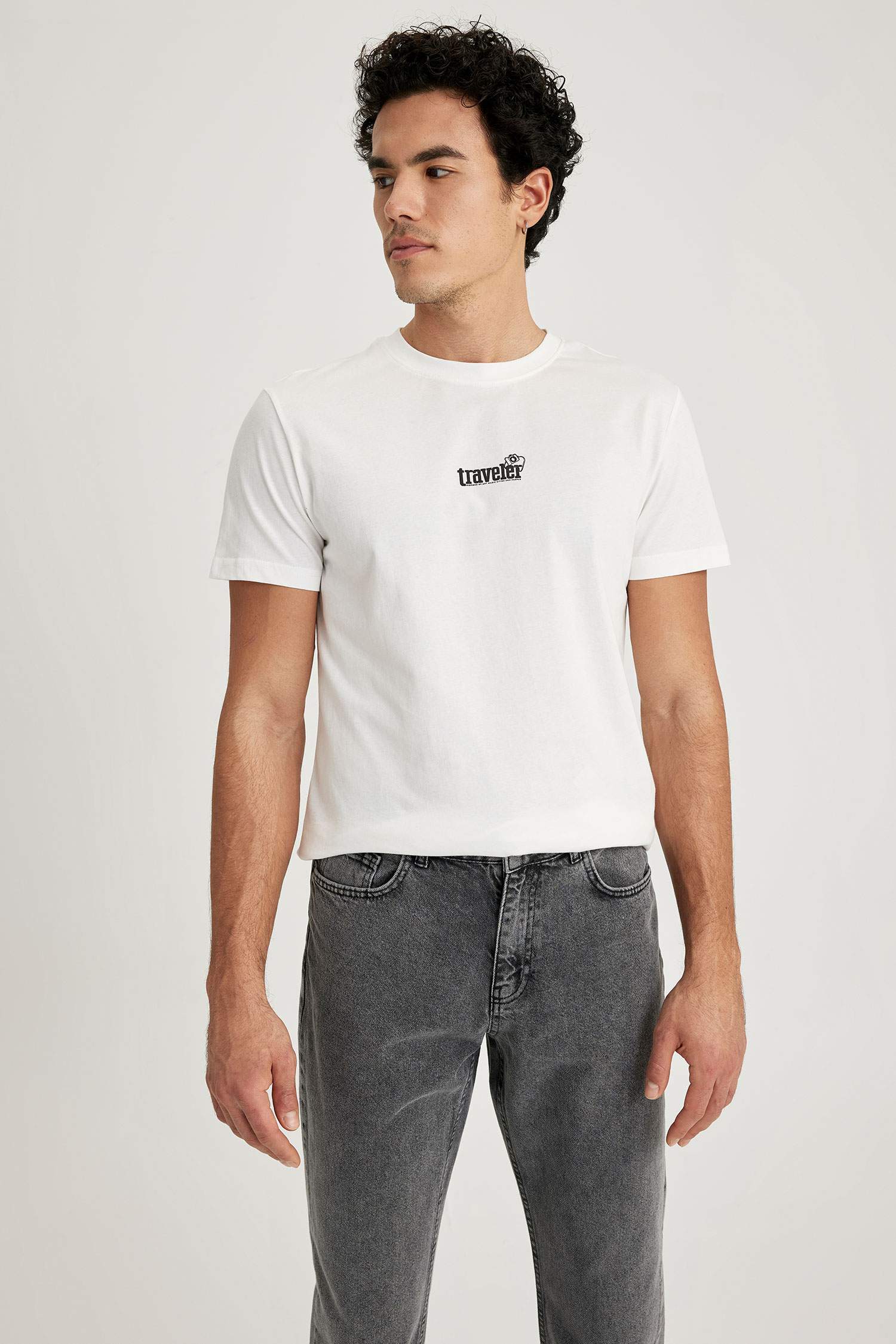T-Shirt Slim imprimé en coton Col Ras Du Cou