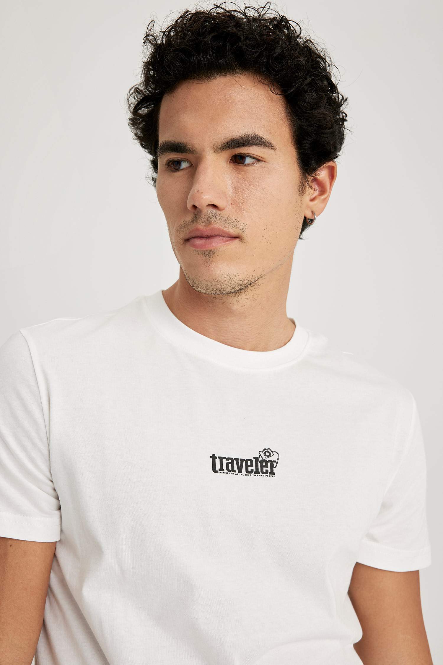 T-Shirt Slim imprimé en coton Col Ras Du Cou