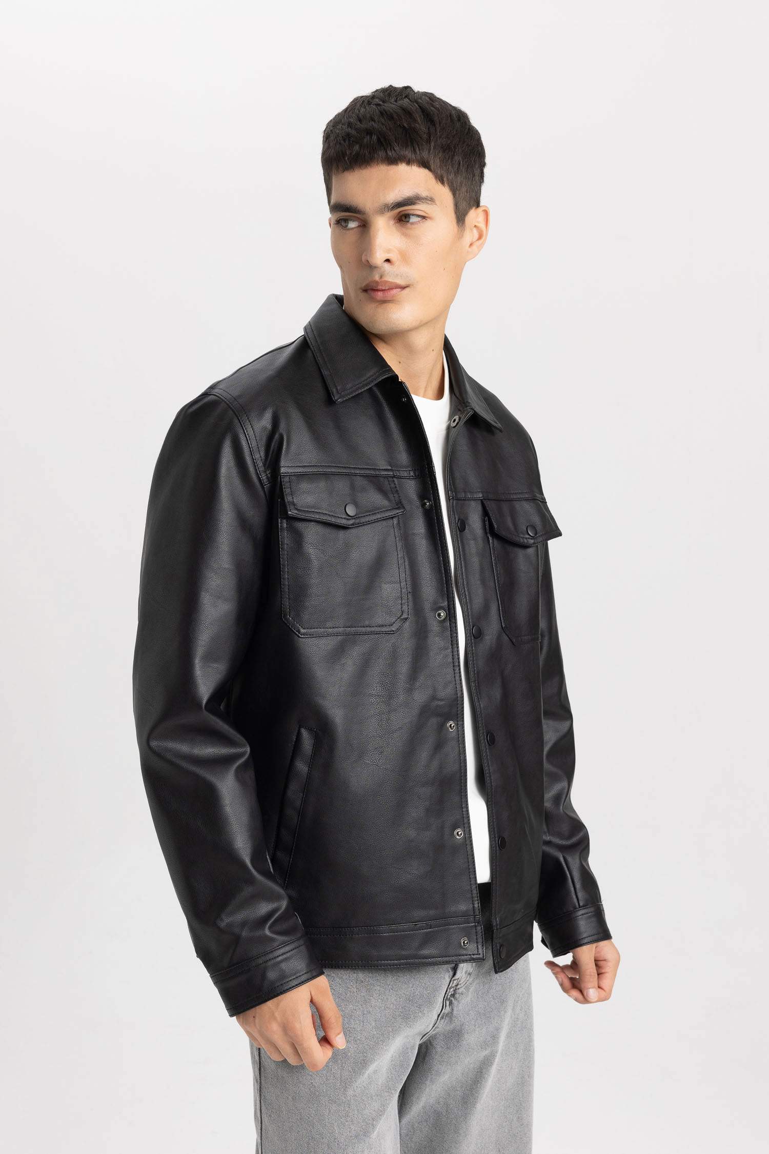 Slim Fit Polo Yaka Suni Deri Mont