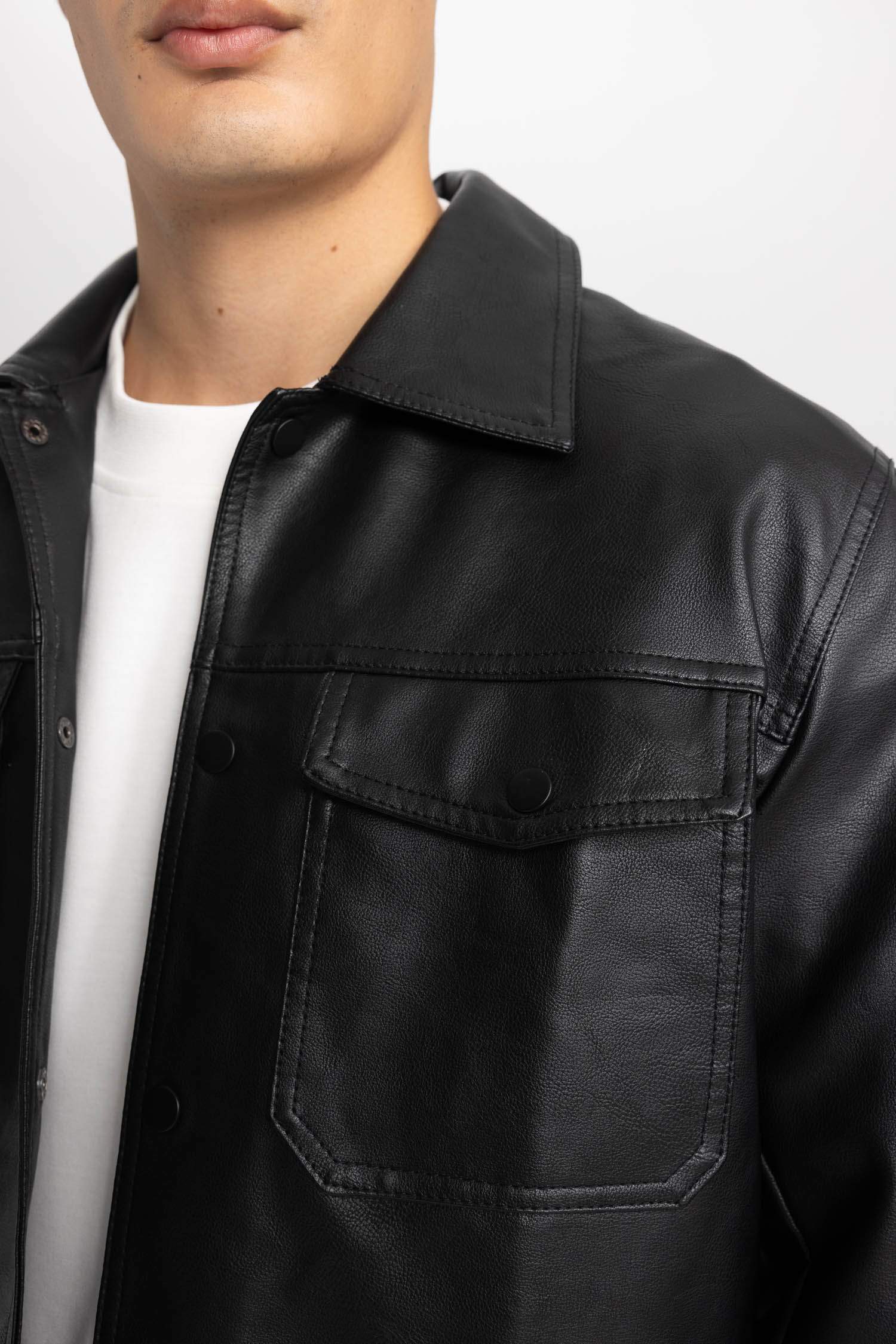 Slim Fit Polo Yaka Suni Deri Mont