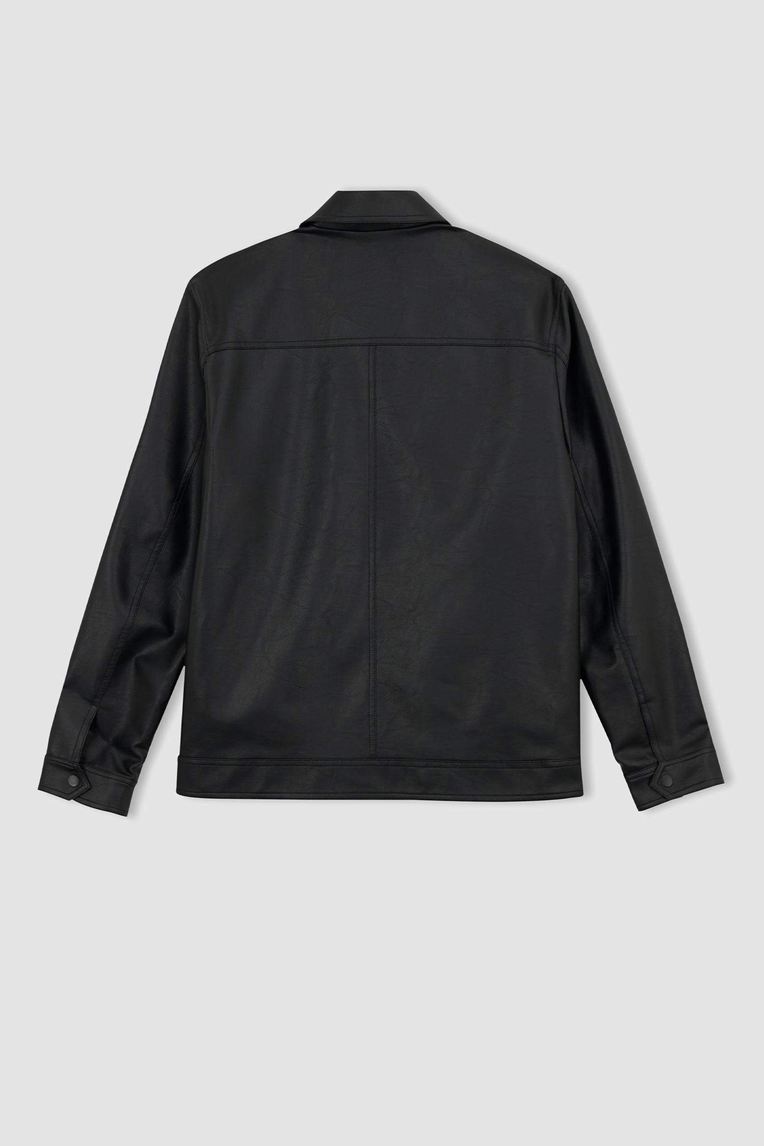 Slim Fit Polo Yaka Suni Deri Mont