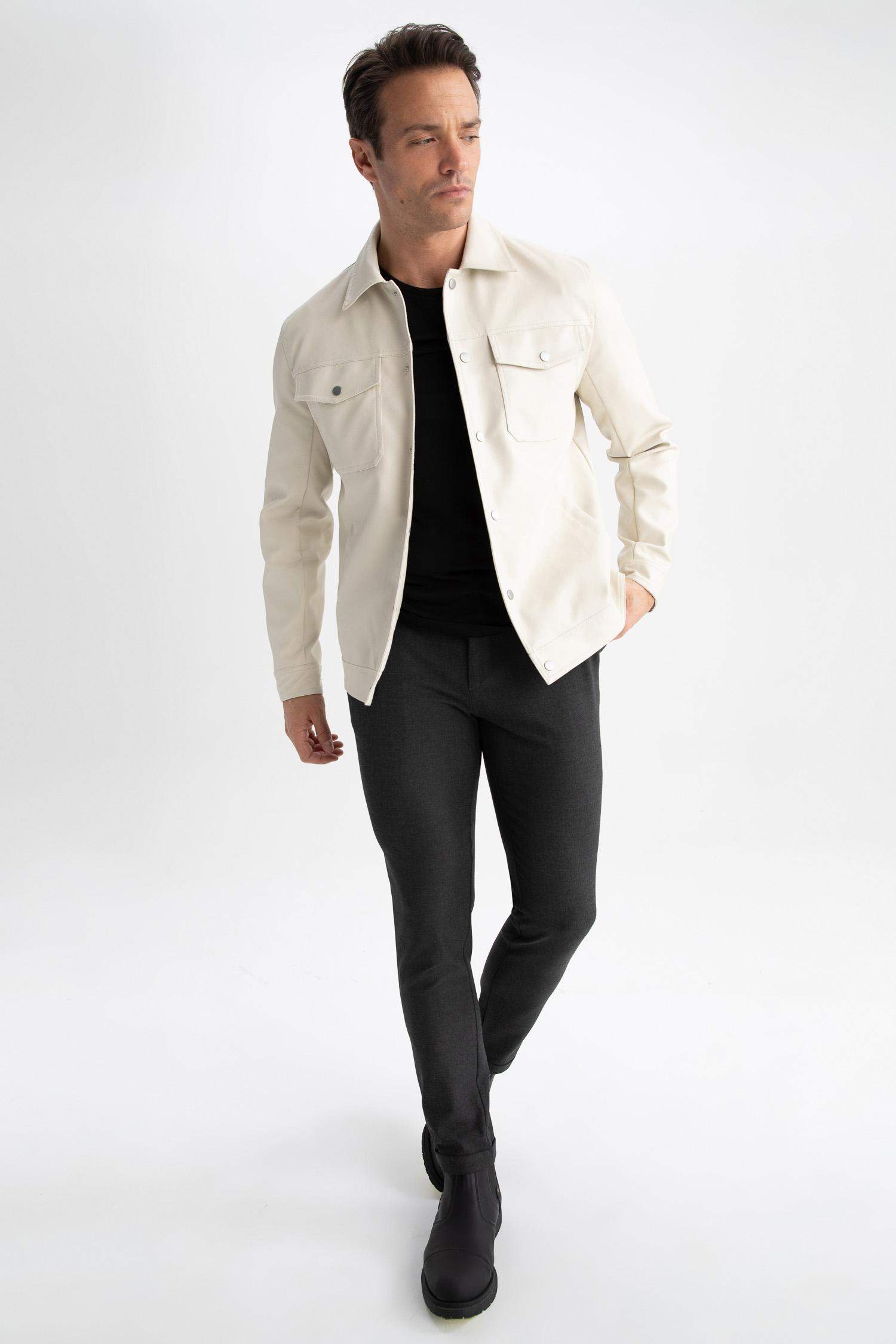 Кожаная куртка приталенного кроя с воротником поло